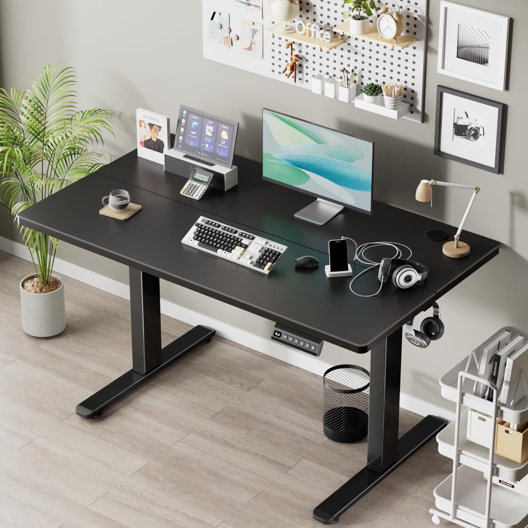 Adjustable Electric Standing Desk 48 x 24 Inches - Ergonomic Sit Stand Workstation with Splice Board for Home Office | Perfect for Remote Work, Gaming & Study (Black)
