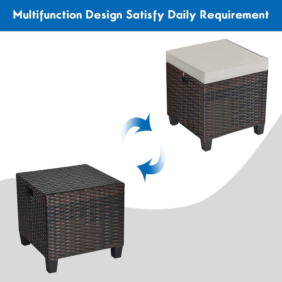2PCS Rattan Wicker Ottoman Set with Removable Cushions - Patio Footstool Footrest Seat for Outdoor Living, Garden, Backyard & Home Decor (Brown) - Perfect for Relaxing, Coffee Table Companion & Extra Seating
