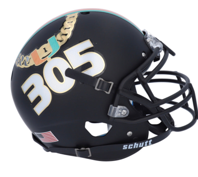 Miami Hurricanes 305 Turnover Chain Black Schutt Mini Football Helmet - Perfect for Collectors, Fans, and Game Day Decorations