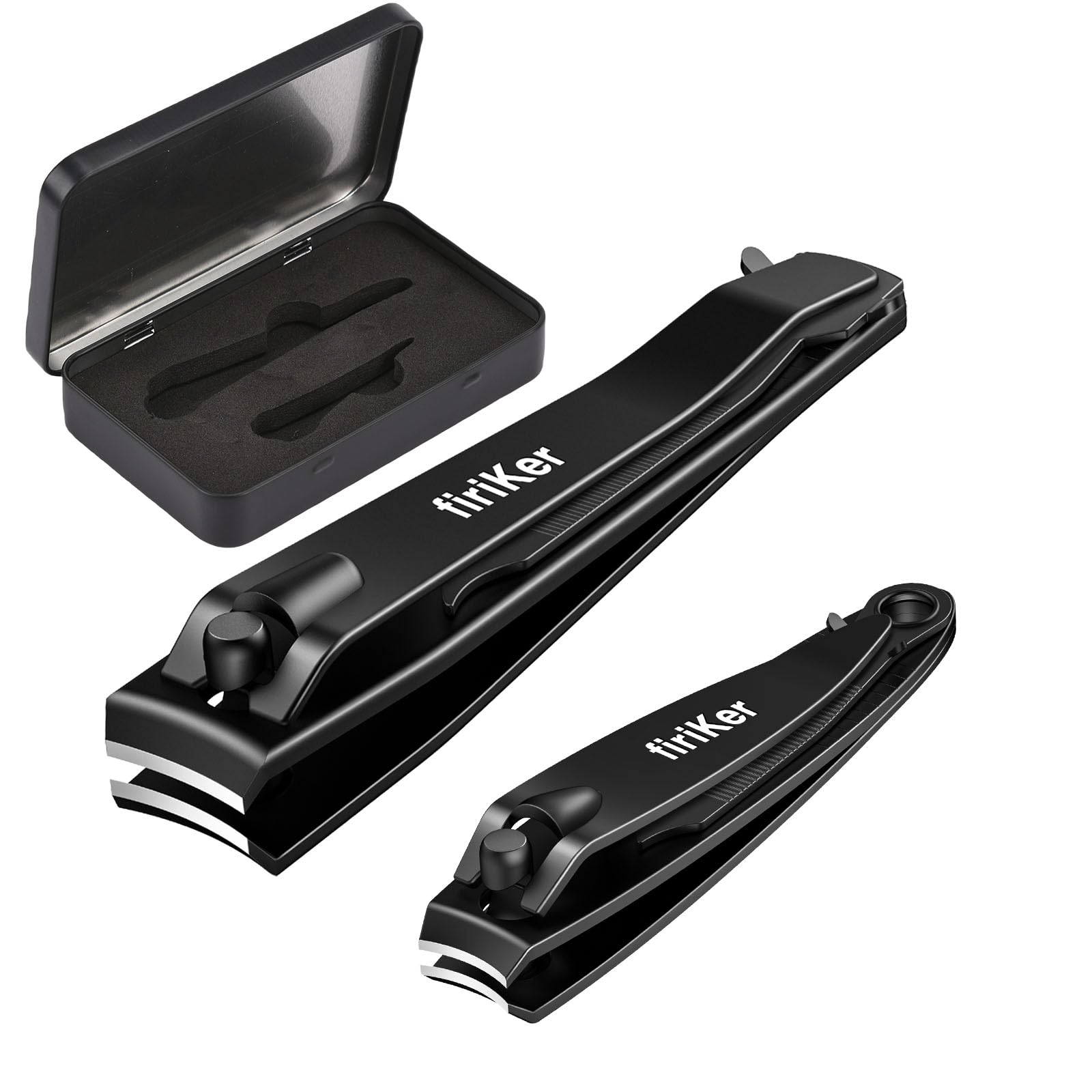 Premium Stainless Steel Nail Clippers Set - Heavy Duty Black Matte Nail Clipper with Nail File, Professional Fingernail & Toenail Cutters for Men & Women - Perfect Grooming Kit & Christmas Gift in Elegant Tin Case - Ideal for Travel, Home Use, and Salon Professionals