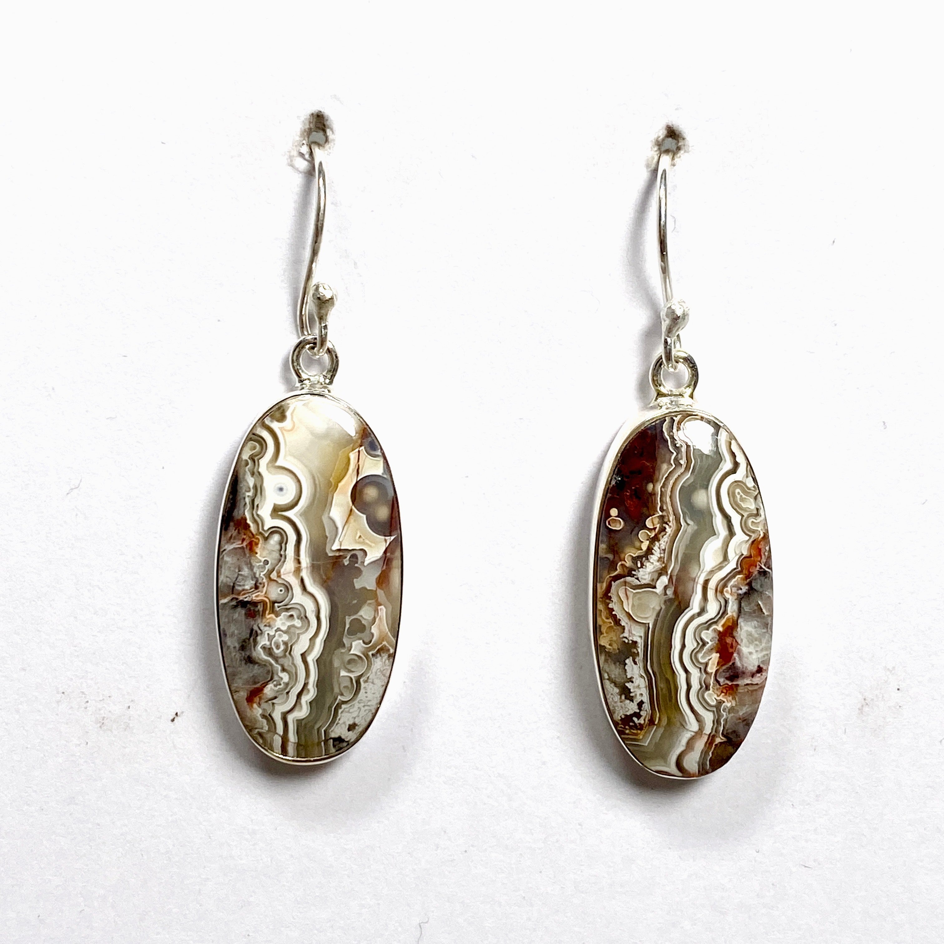 Exquisite Mexican Crazy Lace Agate Oval Earrings KEGJ1514 - Handmade Gemstone Jewelry for Women, Boho Chic Accessories for Party, Wedding & Everyday Wear