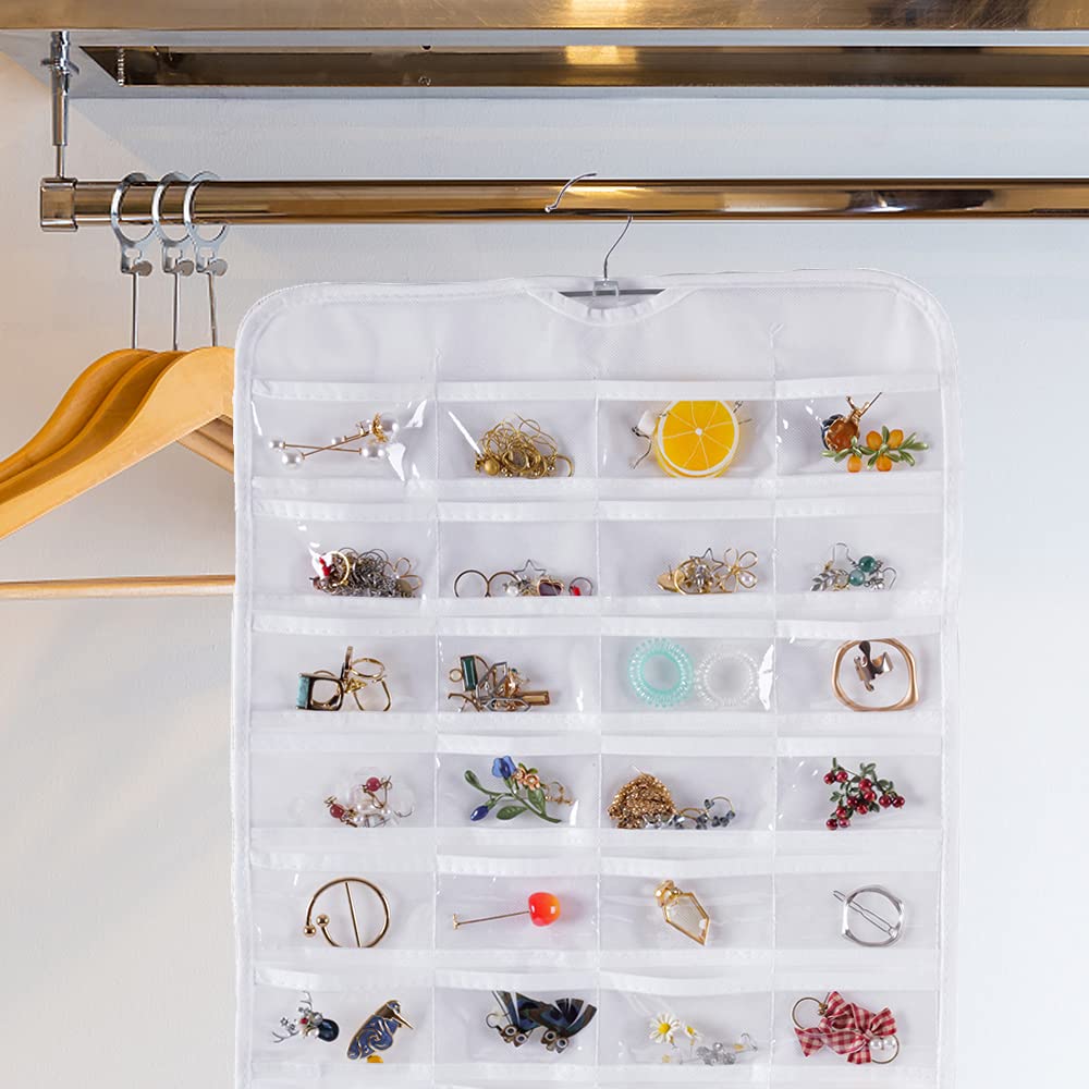Double Sided 80 Pocket Jewelry Organizer - Bloss Hanging Jewelry Storage Bag with 2 Fabric Layers for Necklaces, Bracelets, Earrings & Rings | Perfect for Travel, Home Closet & Craft Room Organization (Black/White)