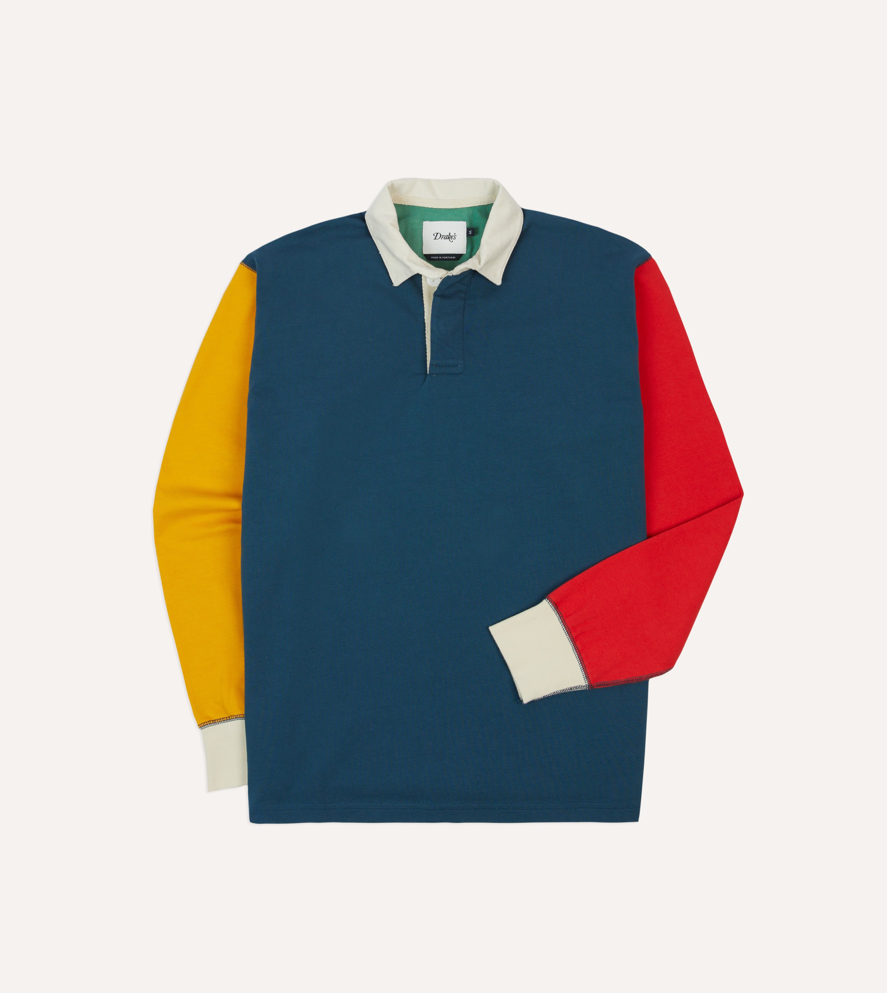 Colorblock Cotton Rugby Shirt for Men - Navy, Yellow, Red & Green Stripes | Vintage Style Sporty Polo | Perfect for Casual Wear, Rugby Games & Outdoor Activities