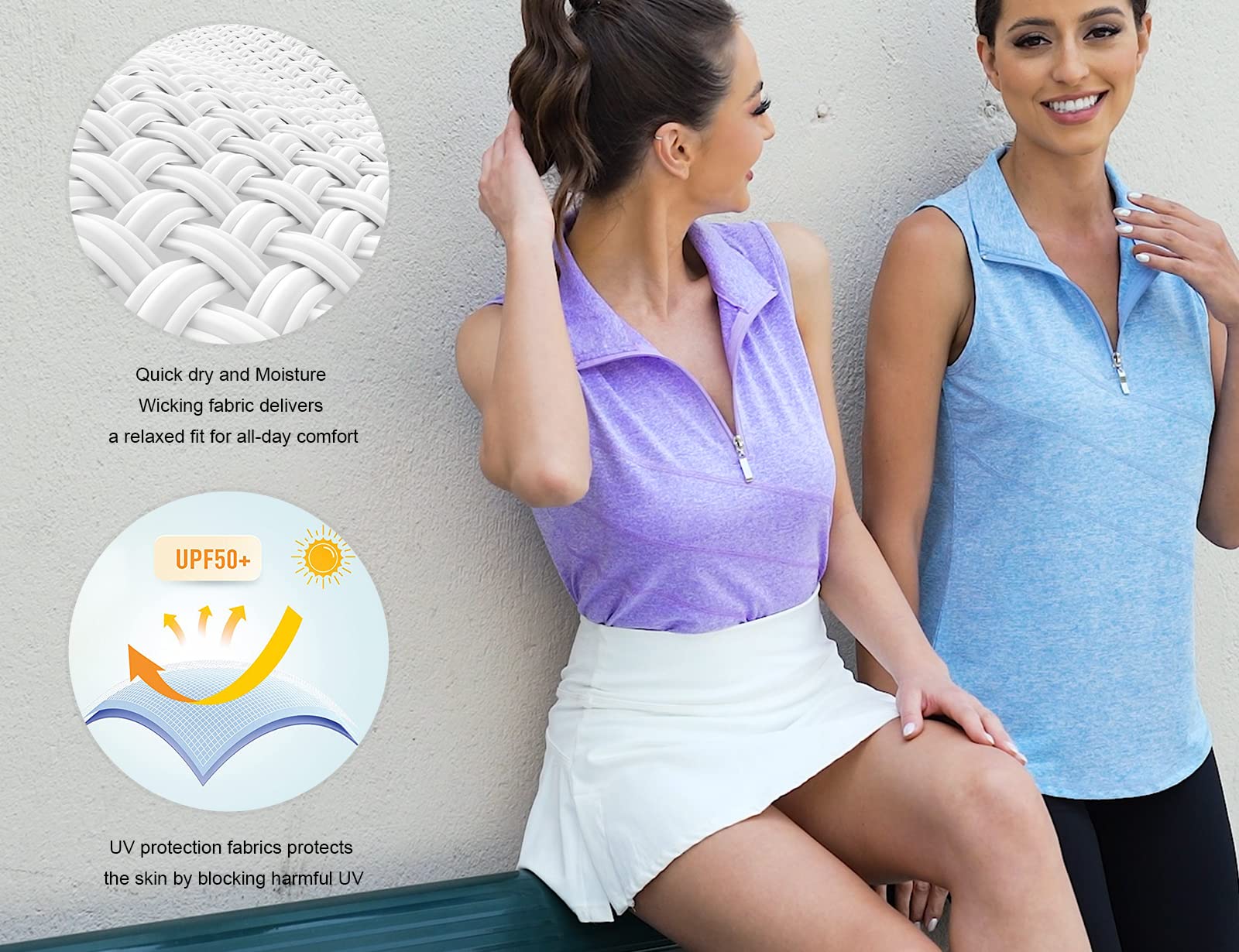 Tanst Sky Women's Sleeveless Golf Polo Shirt - Moisture Wicking Quarter Zip Workout Tank Top for Golf, Tennis & Gym | Breathable Athletic Performance Apparel