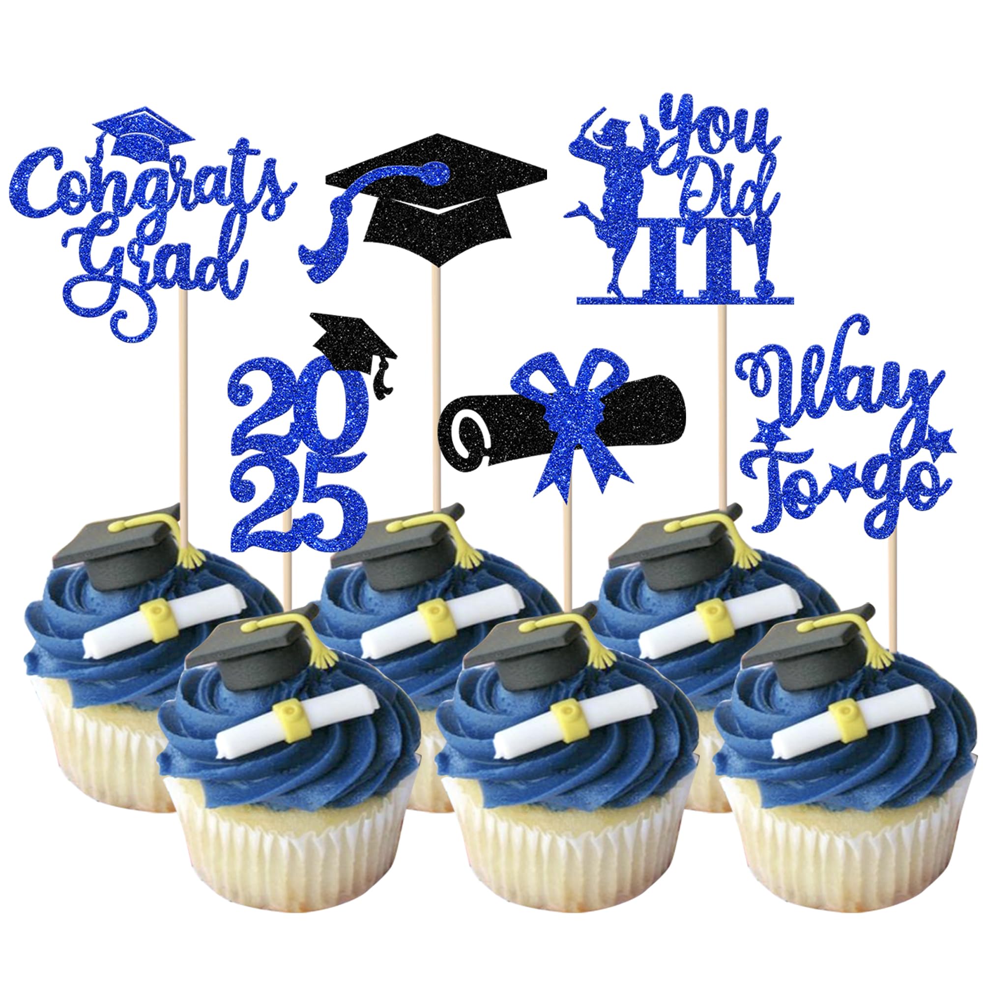 24 Pack Lawyer 2025 Graduation Cupcake Toppers - Glitter Class of 2025 Grad Cap Law School Survivor Cupcake Picks - Perfect for 2025 Lawyer Graduation Party, Cake Decorations & Supplies in Blue - Ideal for Law School Graduation Celebrations, Office Parties & Dessert Table Decor