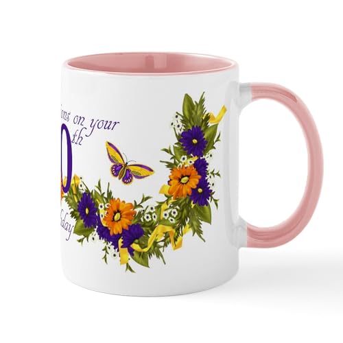 White/Pink Inside - 60Th Birthday Floral And Butterfly Mug Mugs