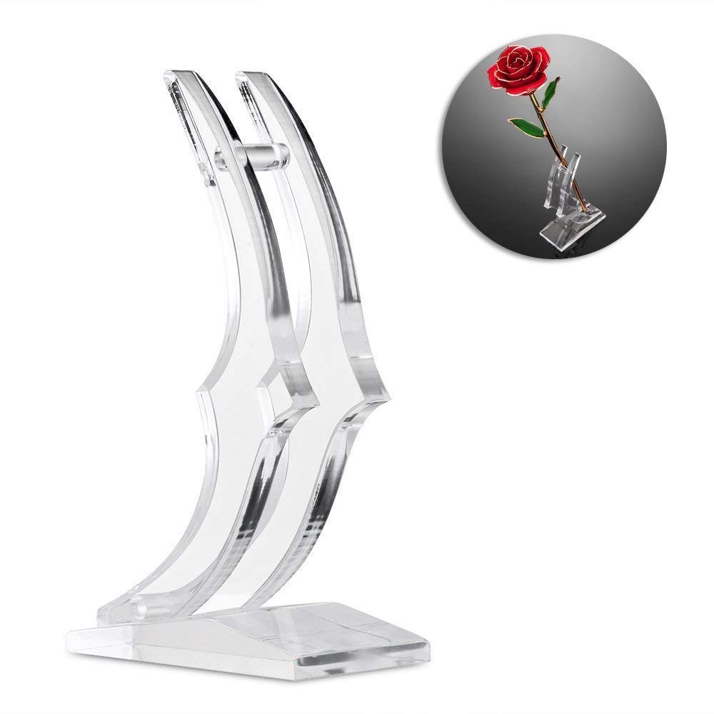 24K Gold Plated Long Stem Rose Flower Stand - Elegant Moon Stand Shelf for Home Decor, Wedding Centerpiece & Romantic Gift