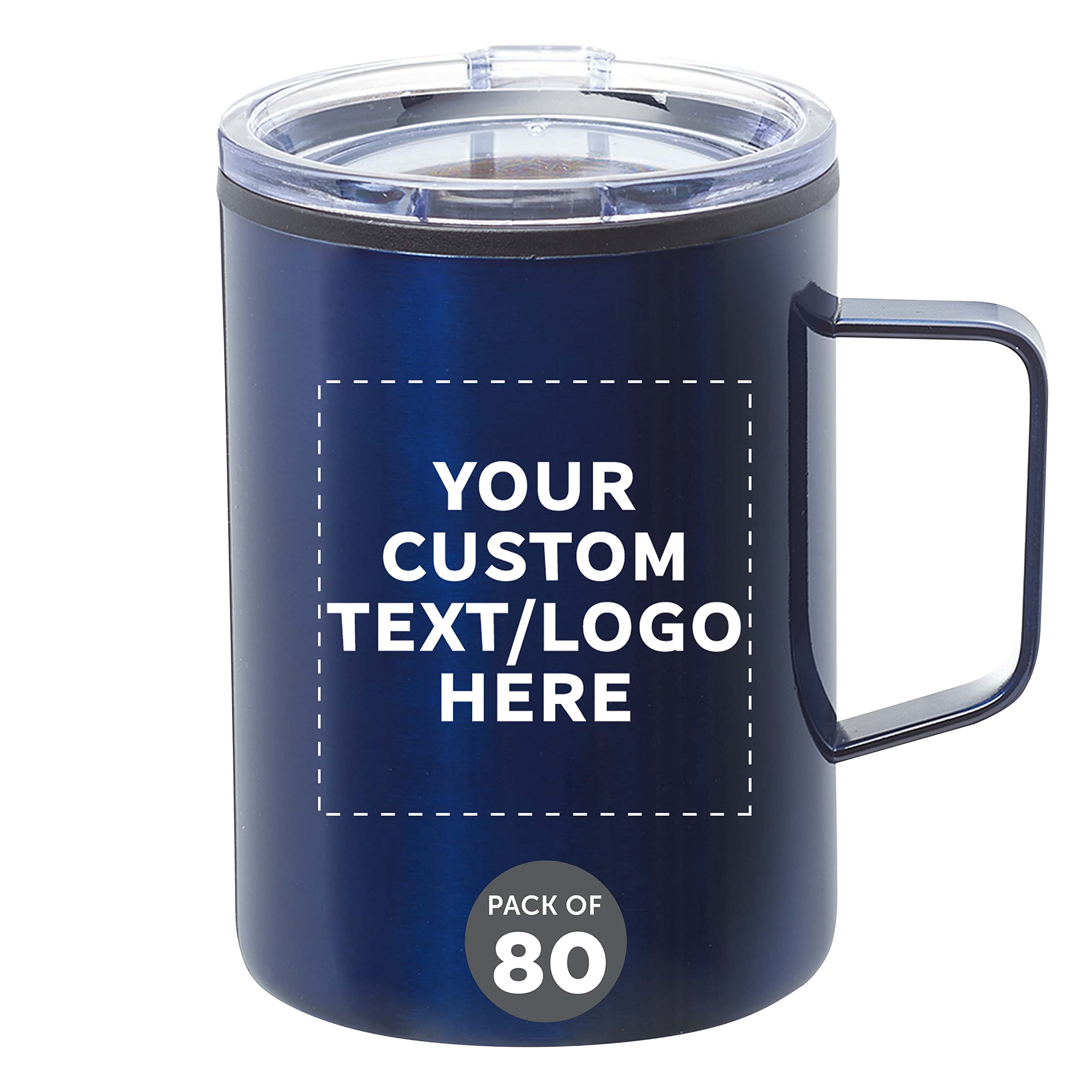 80-Pack Custom Wells Stainless Steel Camping Mugs 13.5oz - Personalized Bulk Coffee Cups for Hot & Cold Beverages (Navy Blue) - Ideal for Camping, Office Use & Outdoor Adventures