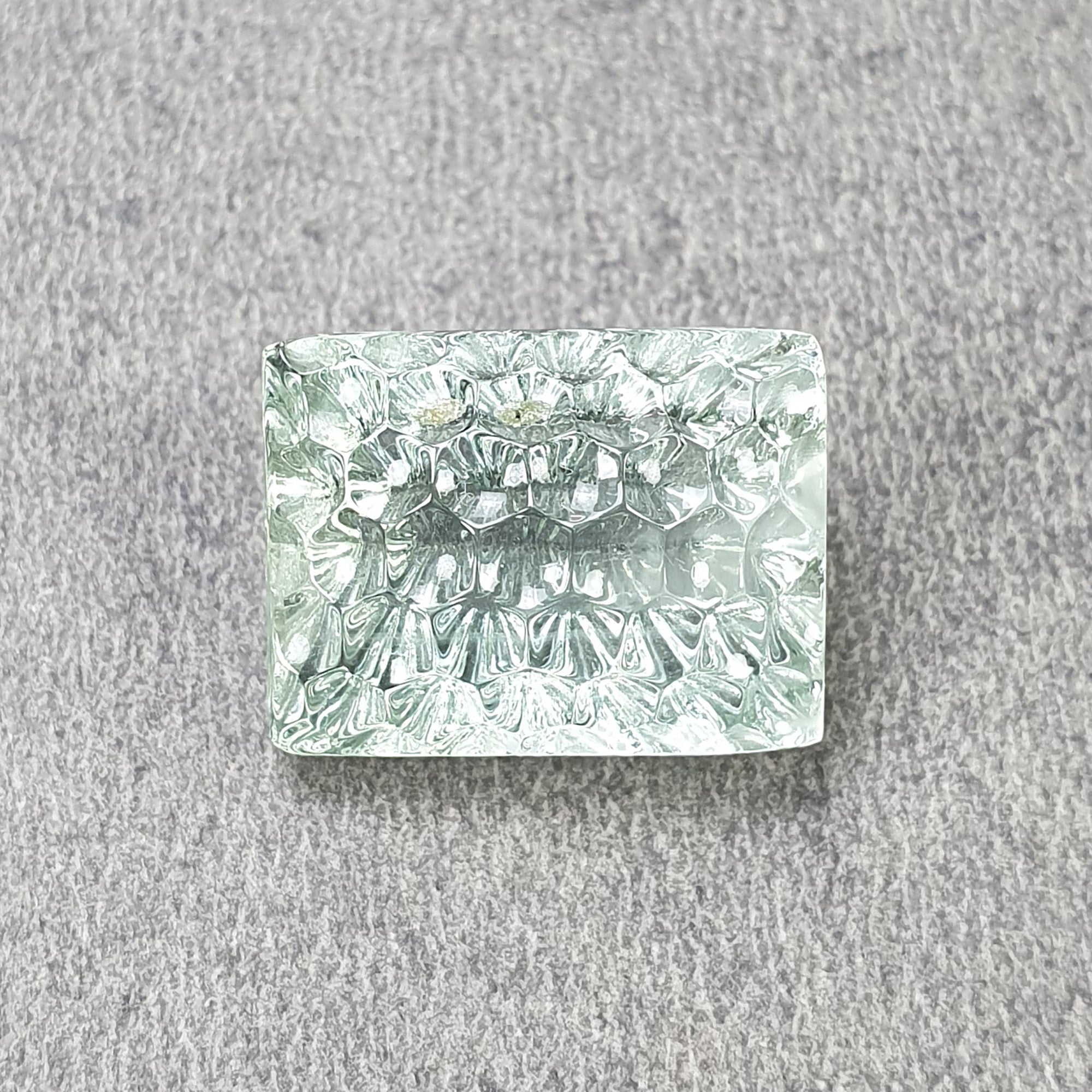 16.40cts Natural Untreated Green Aquamarine Gemstone - Hand Carved Rectangle Shape 17x13mm - Genuine Aqua Stone for Jewelry Making & Collectors (With Video) - Perfect for Rings, Necklaces & Healing Crystal Collections