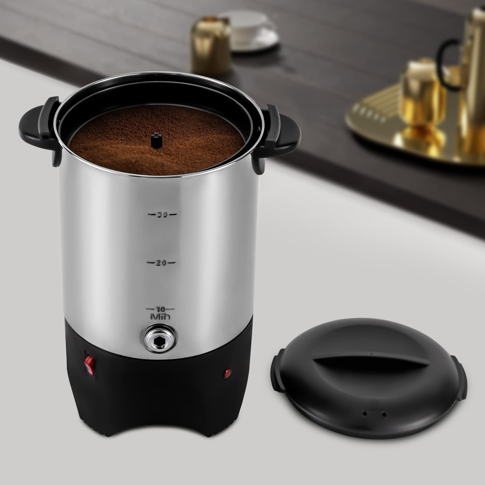 Commercial Coffee Maker 30 Cup (5.8OZ) Stainless Steel Large Coffee Dispenser - 1000W 110V Electric Coffee Percolator with Detachable Power Cord - Fast Brewing Hot Water Urn for Offices, Restaurants & Catering Events (Silver)