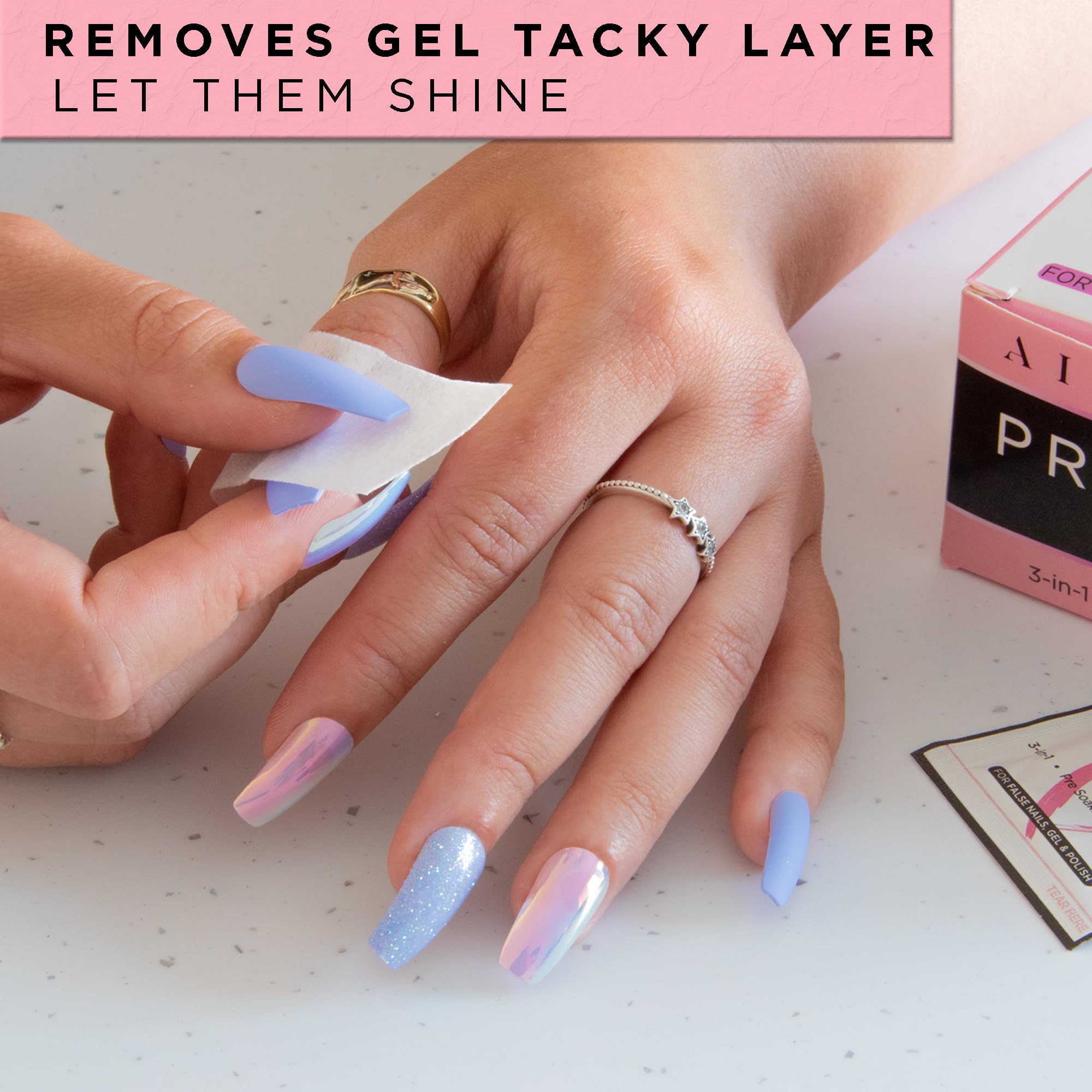 Professional 50-Count Alcohol Prep Wipes for Gel & Acrylic Nails - 3-in-1 Cleansing Pads Remove Sticky Residue, Prep Nails for UV/LED Polish & Press-On Tips | Perfect for Salon, Home Manicures & Nail Extension Maintenance