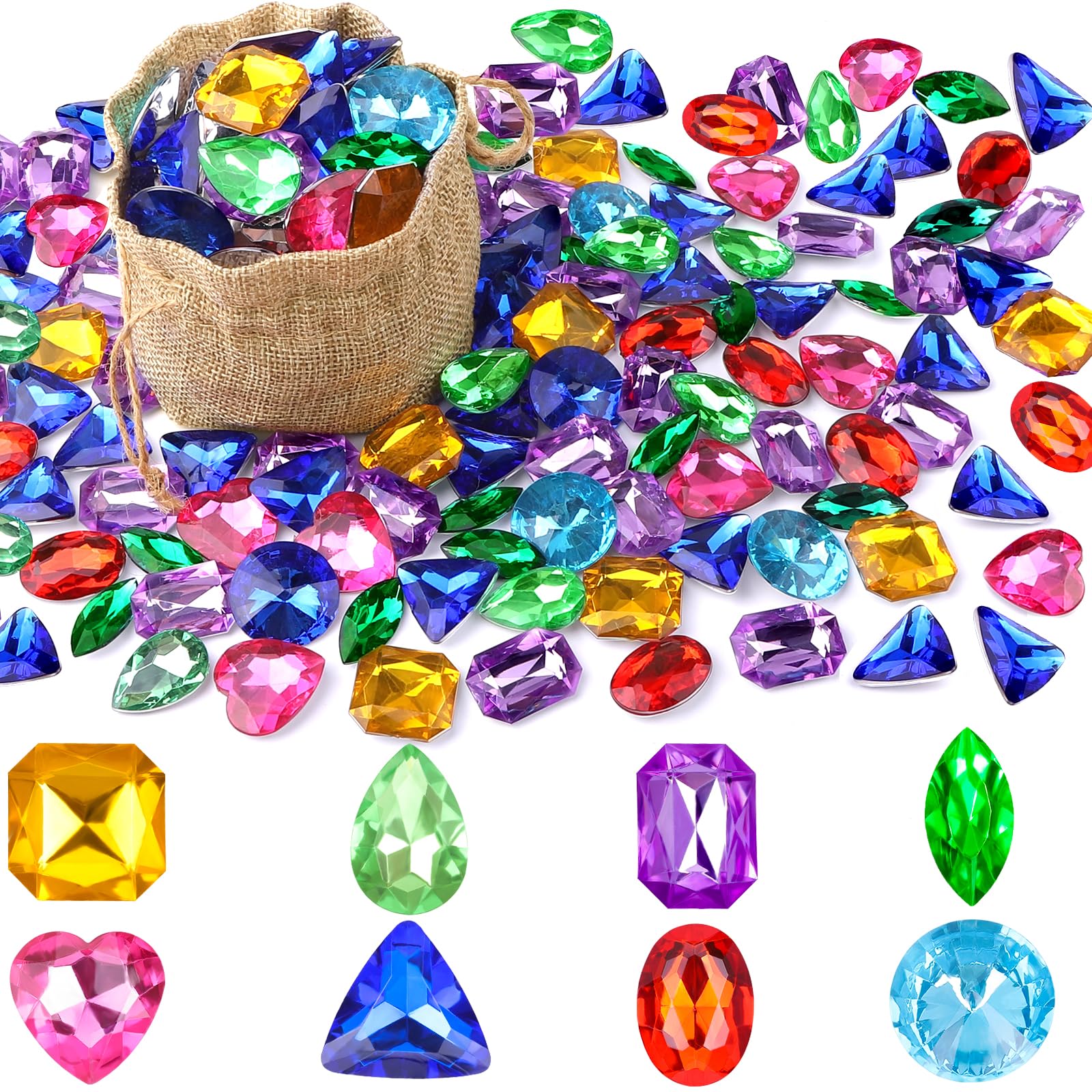180-Piece Pirate Treasure Gem Toys Set - Colorful Acrylic Bling Diamonds & Fake Jewels with Drawstring Bag for Kids Pirate Party Favors, Birthday Decorations & Beach Treasure Hunt Games | Perfect for Pirate-Themed Parties, Classroom Rewards & Sensory Play Activities