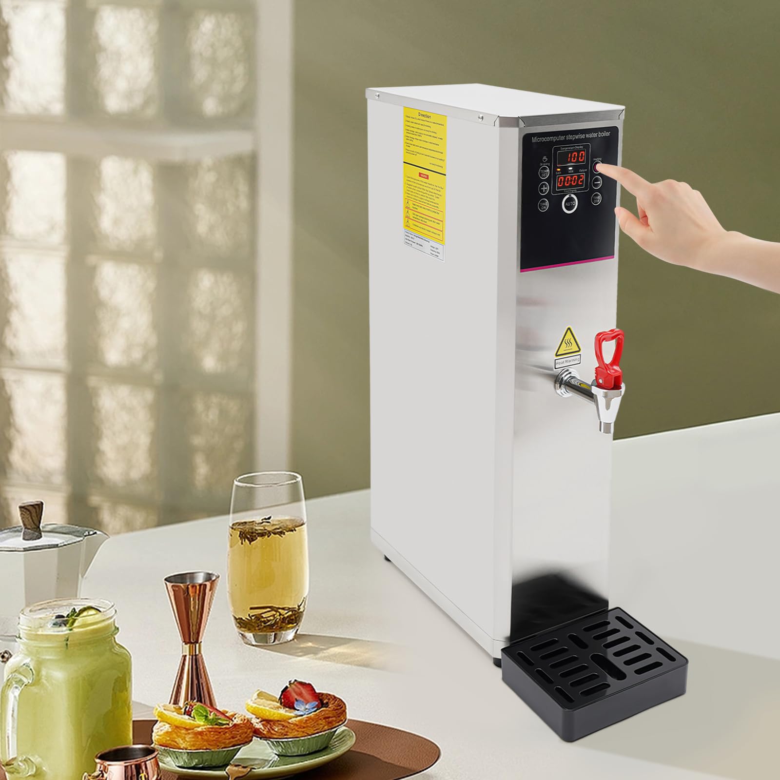 Commercial Hot Water Dispenser 3000W Fast Heating - 45L/H Stainless Steel Electric Water Boiler for Tea, Milk, Coffee - Perfect for Restaurants, Hotels, and Office Use - 12-18 Minute Boil Time, Silver Finish