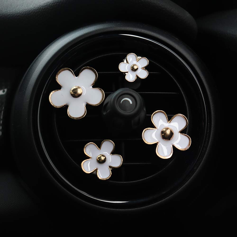 Cute Daisy Flower Air Vent Clips - Car Air Freshener & Decor Accessories for Women | White Floral Car Vent Decor | Perfect for Automotive Interior Aesthetic & Girly Charm | Great for Daily Commute, Road Trips & Gift Giving