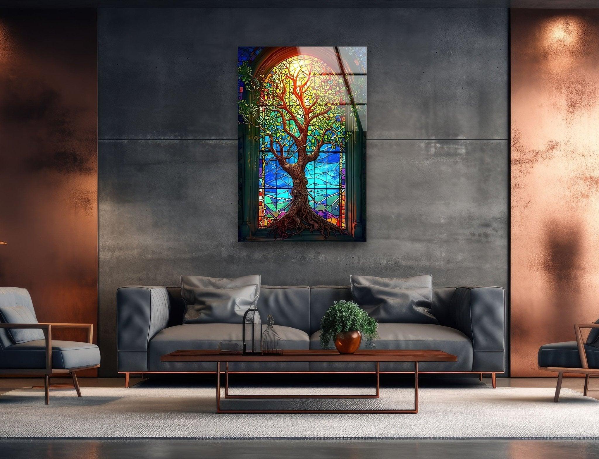 Stunning Yellow Life of Tree Glass Wall Art - Handmade Modern Home Decor for Living Room, Bedroom & Office - Perfect for Gifts & Interior Design