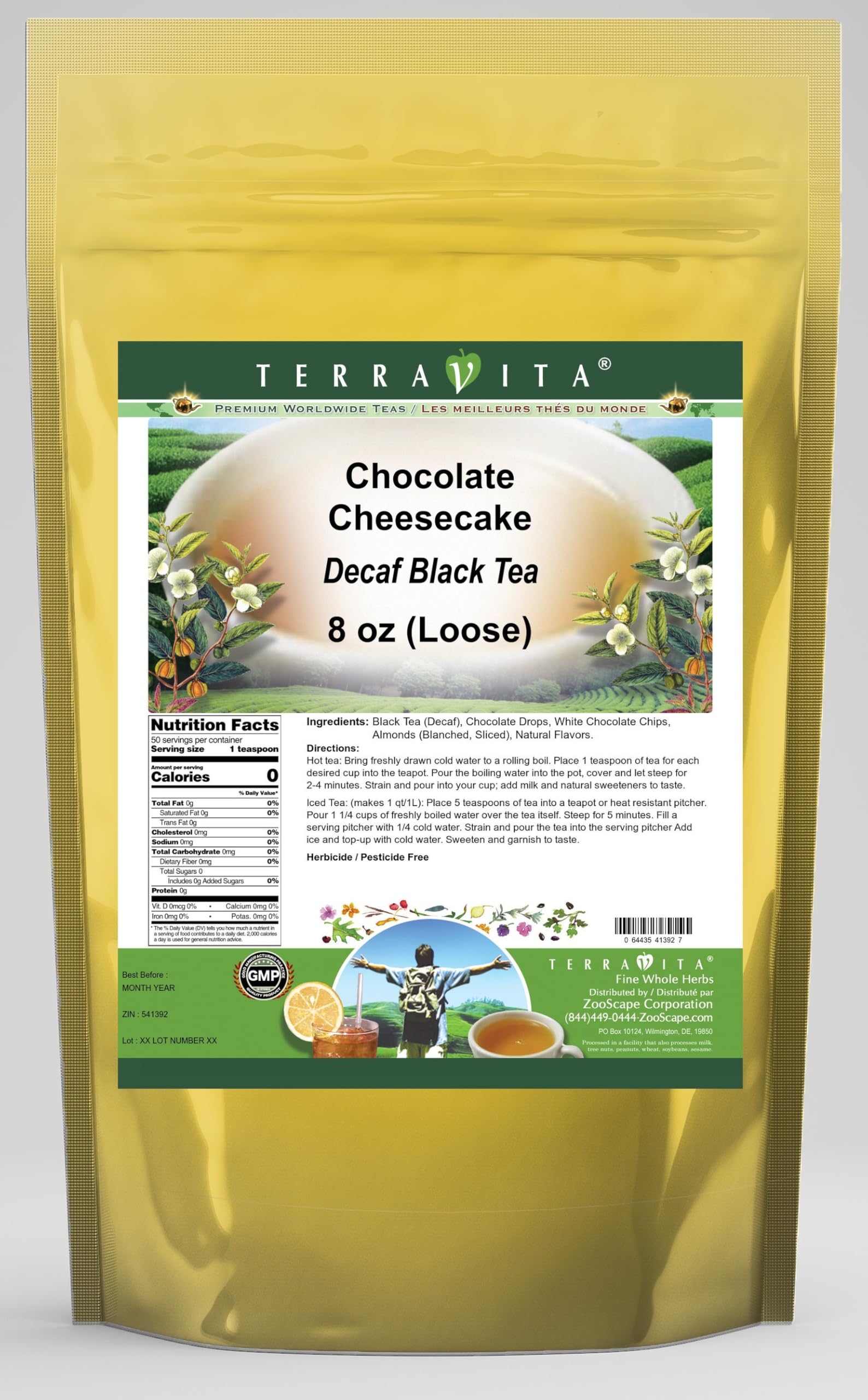 Decaf Black Tea Loose Leaf - Chocolate Cheesecake Flavor - 8 oz Bag - Premium Gourmet Tea for Relaxation & Dessert Pairing - Perfect for Afternoon Tea, Gift Giving & Special Occasions