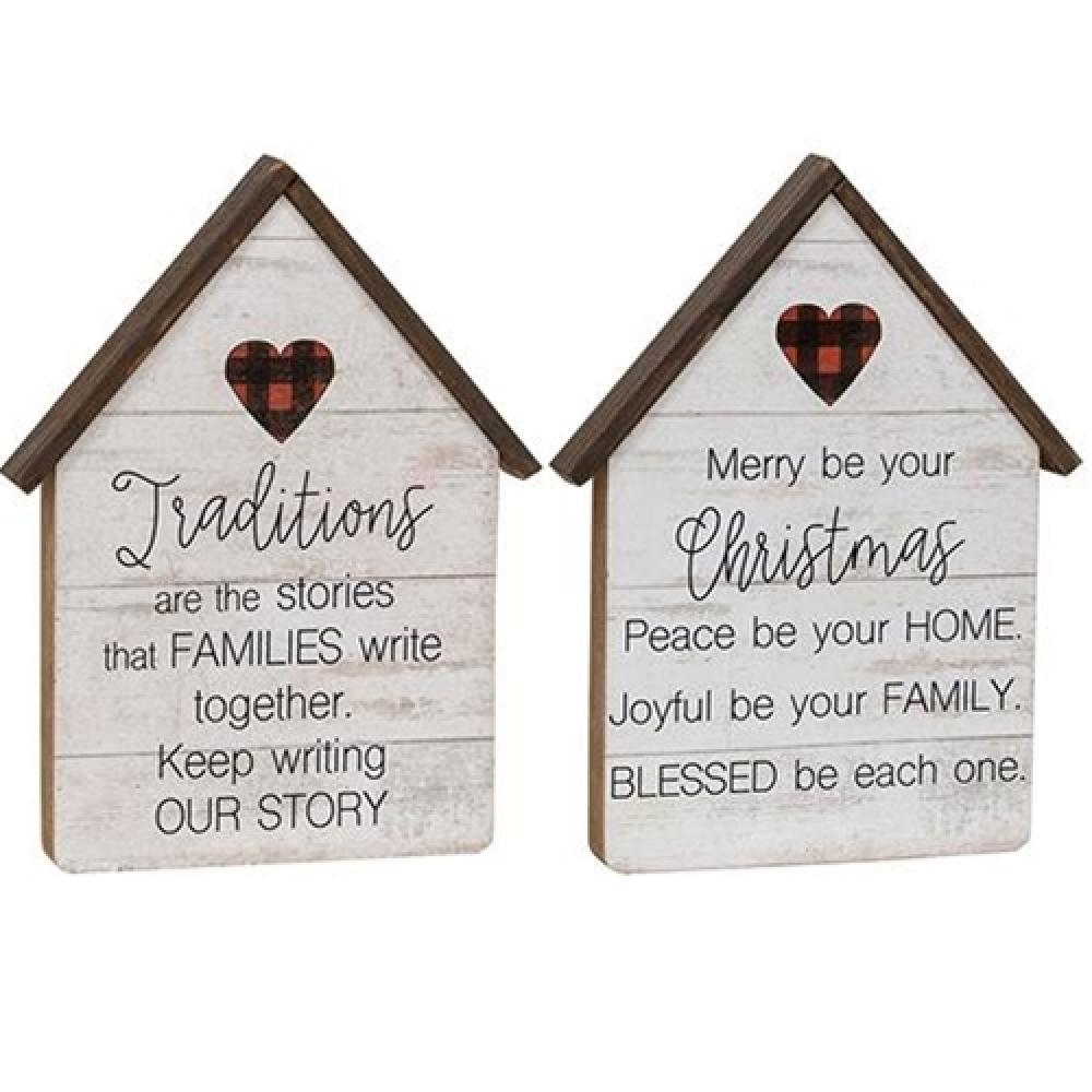 Merry Be Buffalo Check Heart House 2-Piece Set - Cozy Christmas Home Decor for Living Room, Bedroom & Holiday Party Decoration