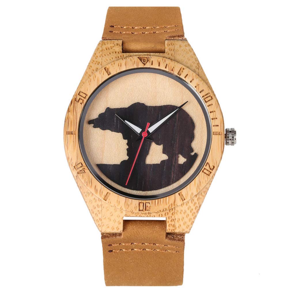 **Men's Wooden Watch with Luminous Quartz Movement - Polar Bear Silhouette Design, 3D Wooden Case - Perfect for Outdoor Adventures & Casual Wear**