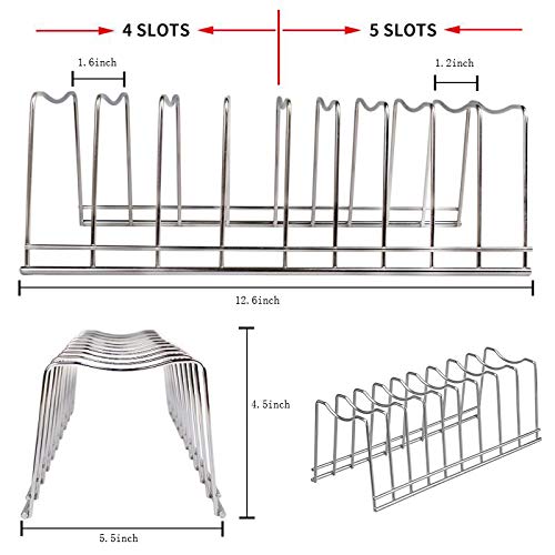 Stainless Steel Pot Lid Organizer & Kitchen Rack Holder - Space Saving Storage for Lids, Cutting Boards, Baking Sheets & Serving Trays (Silver, 2-Pack) - Perfect for Pantry, Cabinet & Kitchen Organization