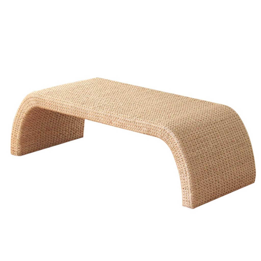 Modern Minimalist Rattan Coffee Table - Natural Woven Straw Tatami Tea Table for Balcony, Bay Window & Living Room - Eco-Friendly Plant Fiber Furniture (Beige, 80x50x38cm) - Perfect for Small Spaces, Meditation Areas & Boho Home Decor