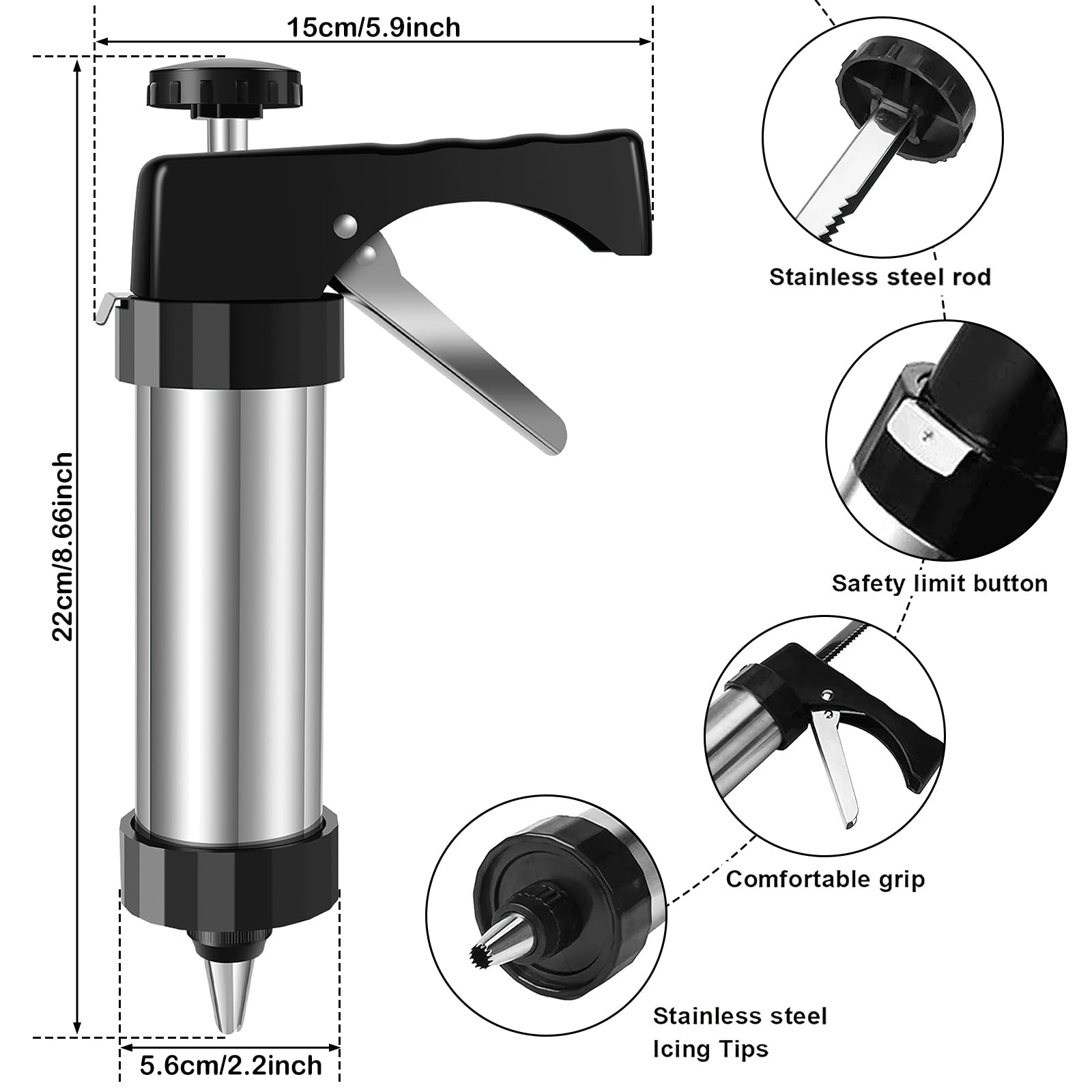 Stainless Steel Cookie Press Gun Kit with 13 Discs & 8 Icing Tips - Christmas Baking DIY Cookie Maker Set for Biscuits, Pastries & Decorating - Perfect for Holiday Baking, Party Treats & Homemade Desserts