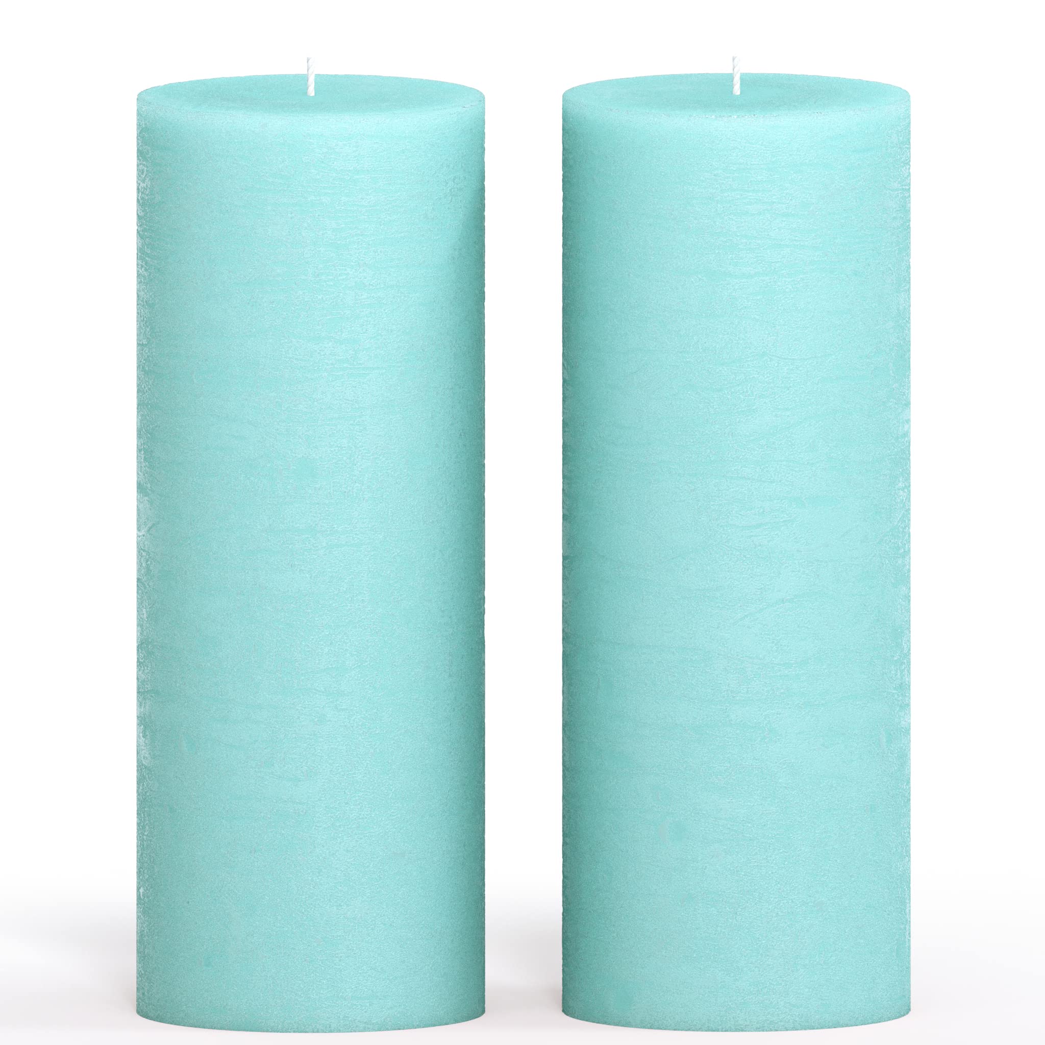 CANDWAX 3x8 Inch Pillar Candle Set of 2 - Unscented Non-Drip Decorative Rustic Candles for Weddings, Home Decor & Interior Design - Light Turquoise Candles for Centerpieces, Tablescapes & Romantic Ambiance
