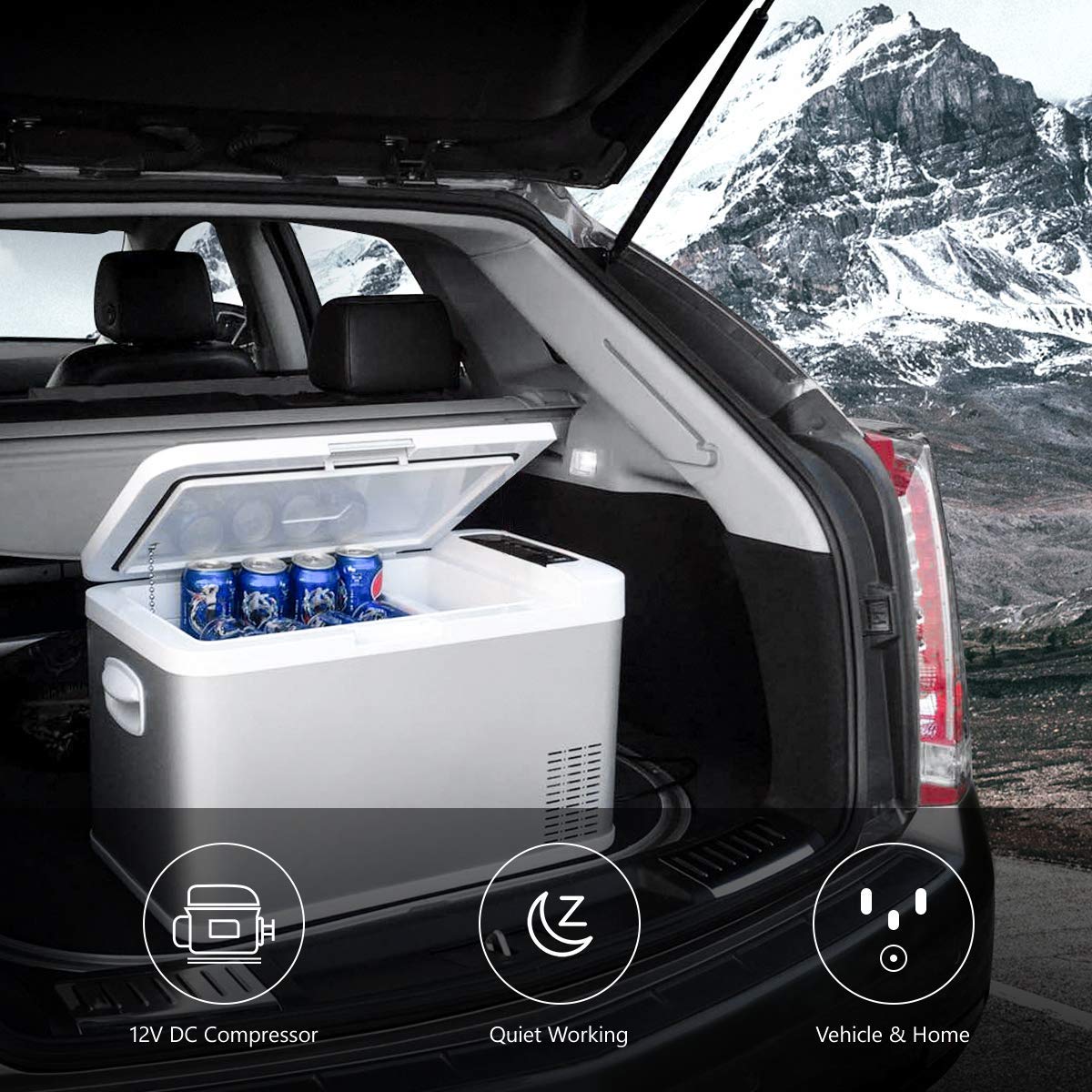 16-Quart Portable Car Refrigerator & Freezer - Compact 12V Car Fridge for Road Trips, Camping, Tailgating & Outdoor Adventures (White)