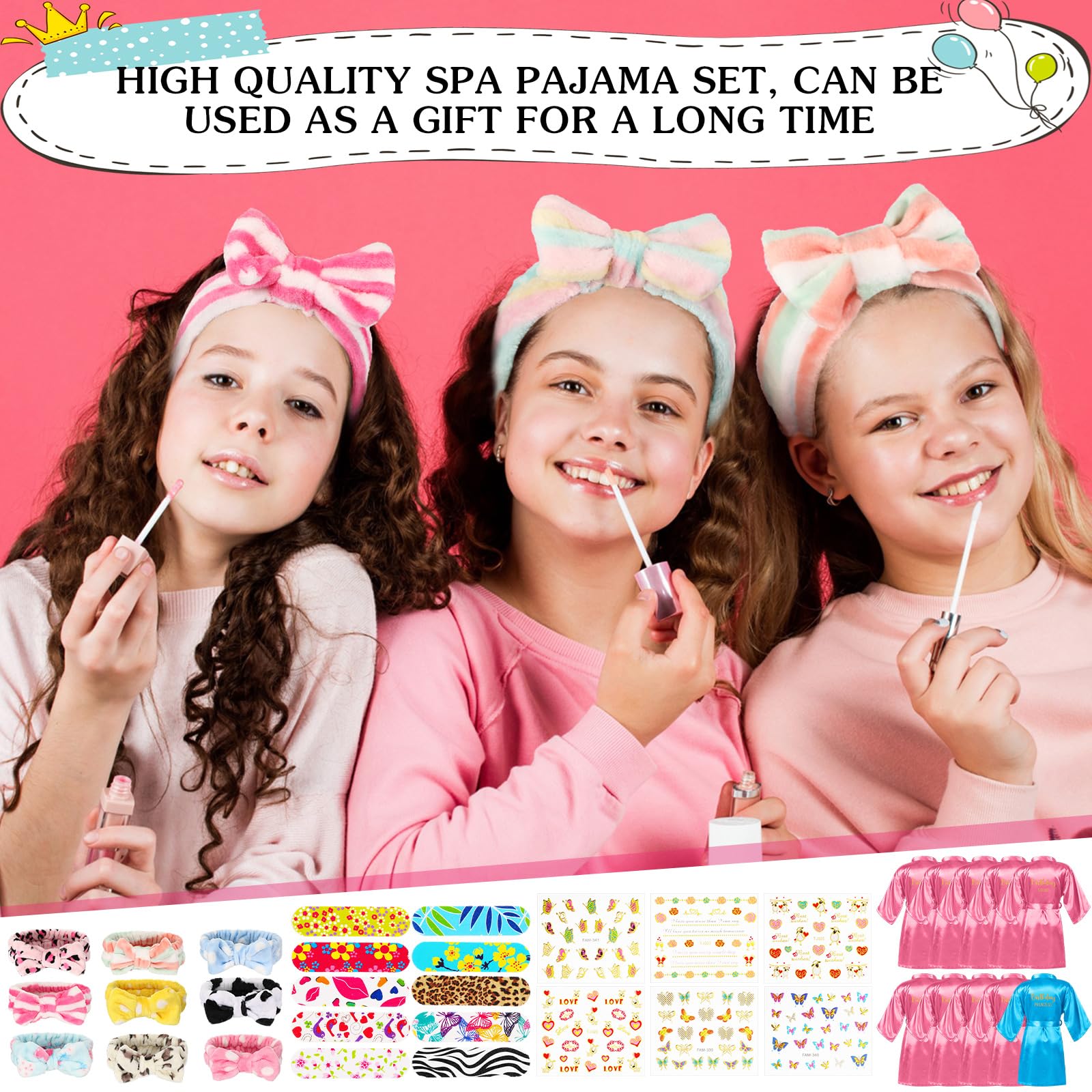 Toulite 10 Sets Girls Spa Birthday Party Supplies - Kids Satin Robes & Nail Salon Kit Accessories for Spa Party Favors | Perfect for Birthday Celebrations, Sleepovers & DIY Home Spa Days