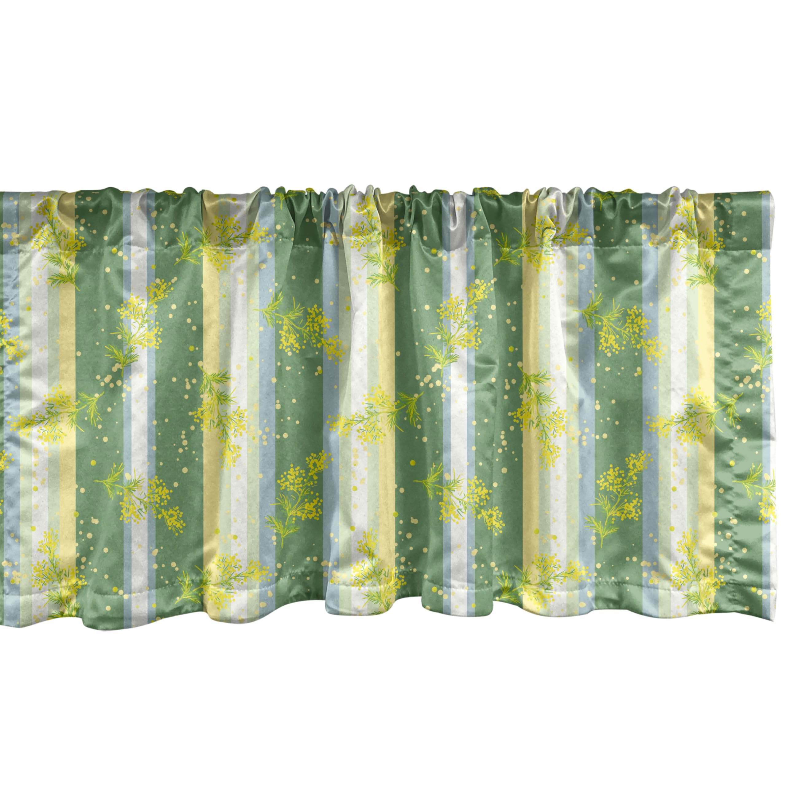 Ambesonne Striped Window Valance Set of 2 - Yellow Green Floral Curtain Valances with Rod Pocket, 54
