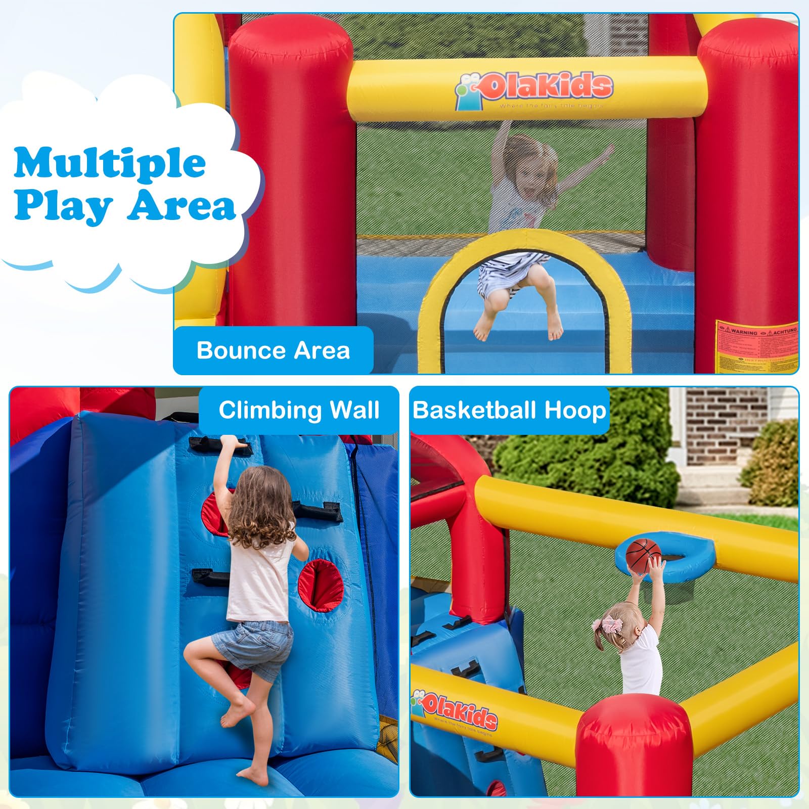 **OLAKIDS Inflatable Water Slide - 8-in-1 Bounce House Water Park with 2 Slides, Splash Pools, Climbing Wall, Water Gun & Basketball Rim | Outdoor Inflatable Obstacle Course for Kids | Perfect for Backyard Parties, Summer Fun & Outdoor Play**
