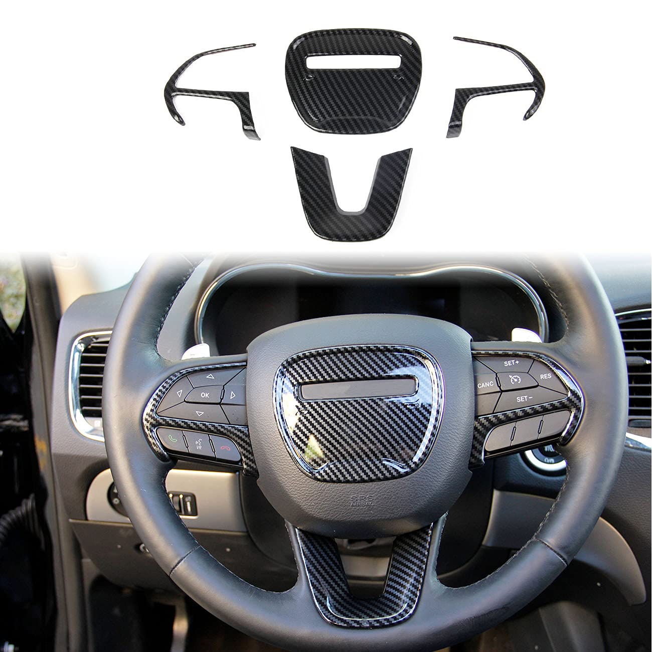 Carbon Fiber Steering Wheel Cover & Trim Bezels for Dodge Charger 2015-2023 | Black | Enhanced Grip & Style | Perfect for Racing & Daily Driving