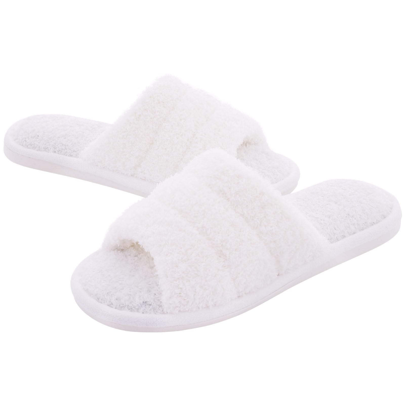 Shevalues Women's Terry Cloth Open Toe Slippers with Memory Foam - Soft & Comfortable Slip-On House Shoes for Indoor Relaxation, Spa Days & Cozy Lounging