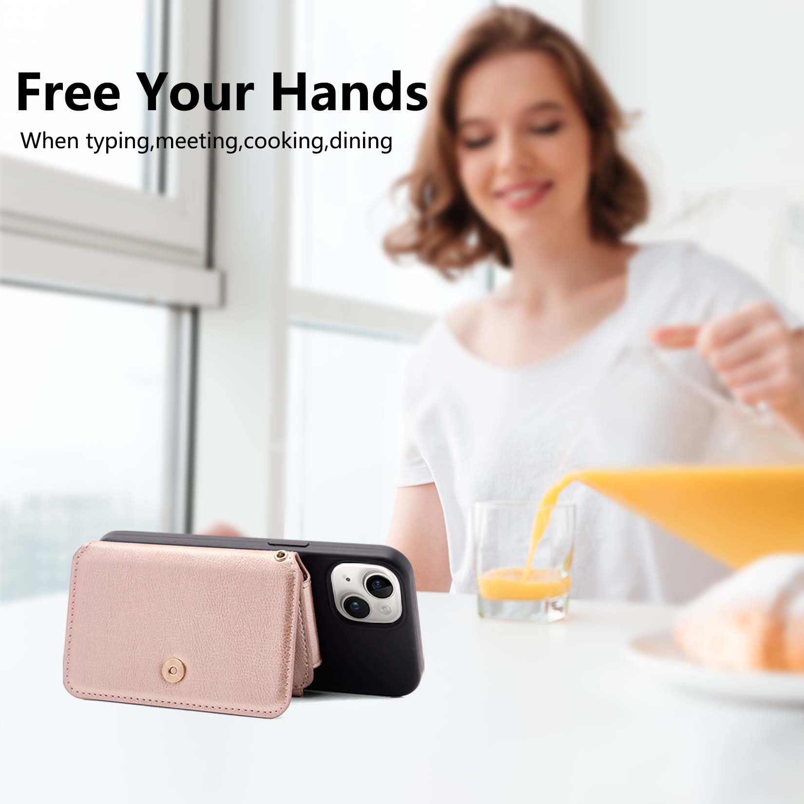 Premium Bifold Leather Wallet for Women with ID Window & Phone Holder - Durable RFID Blocking Card Case with Detachable Lanyard (Rose Pink) - Perfect for Everyday Use, Travel, and Hands-Free Convenience