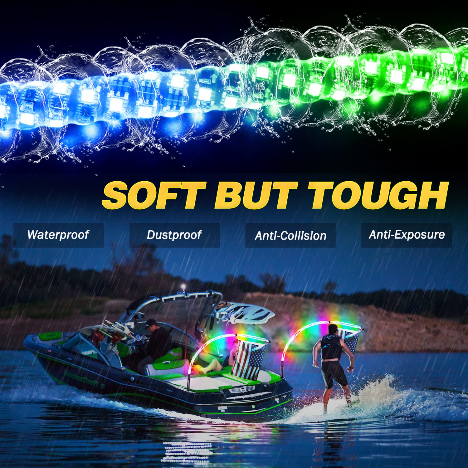 5FT RGB LED Whip Lights (2-Pack) - 360° Spiral Chasing/Dancing Lights with RF Remote | IP67 Waterproof | for Polaris RZR, Ranger, Can-Am X3, Truck & UTV/ATV Accessories | Perfect for Off-Roading, Night Rides, and Vehicle Customization