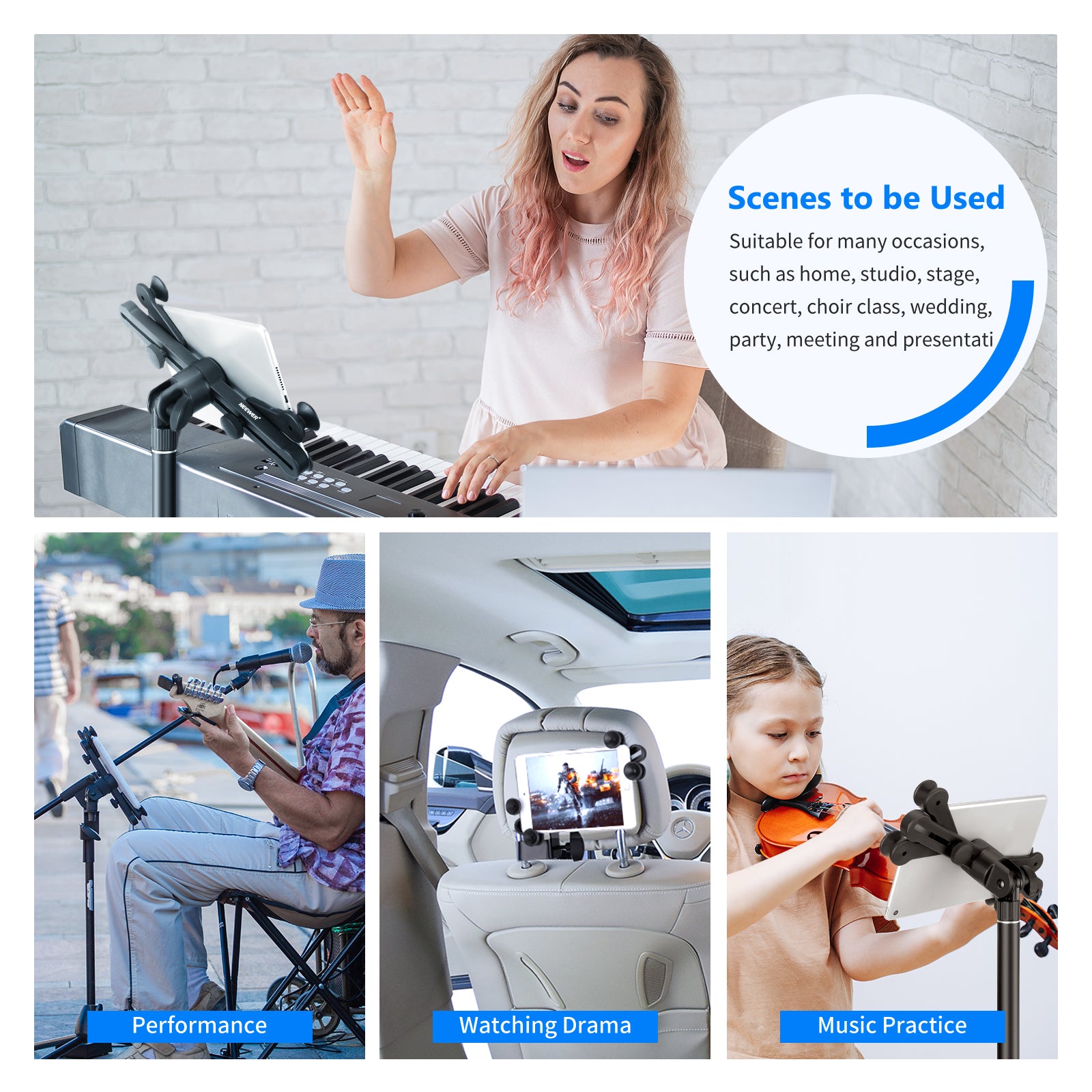 NEEWER 6-11 Inch Adjustable Tablet Stand Holder Mount - Compatible with iPad, Kindle, Samsung Tablets for Bed, Desk, Kitchen & Car Use