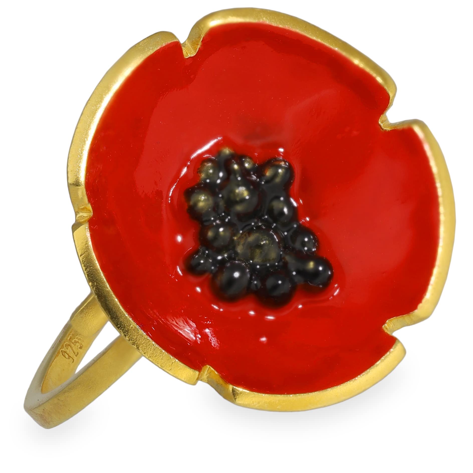 Handmade Enamel Poppy Flower Ring for Women - Unique Red Statement Jewelry, Silver Floral Ring, Unusual Gift for Her | Perfect for Weddings, Parties & Everyday Wear