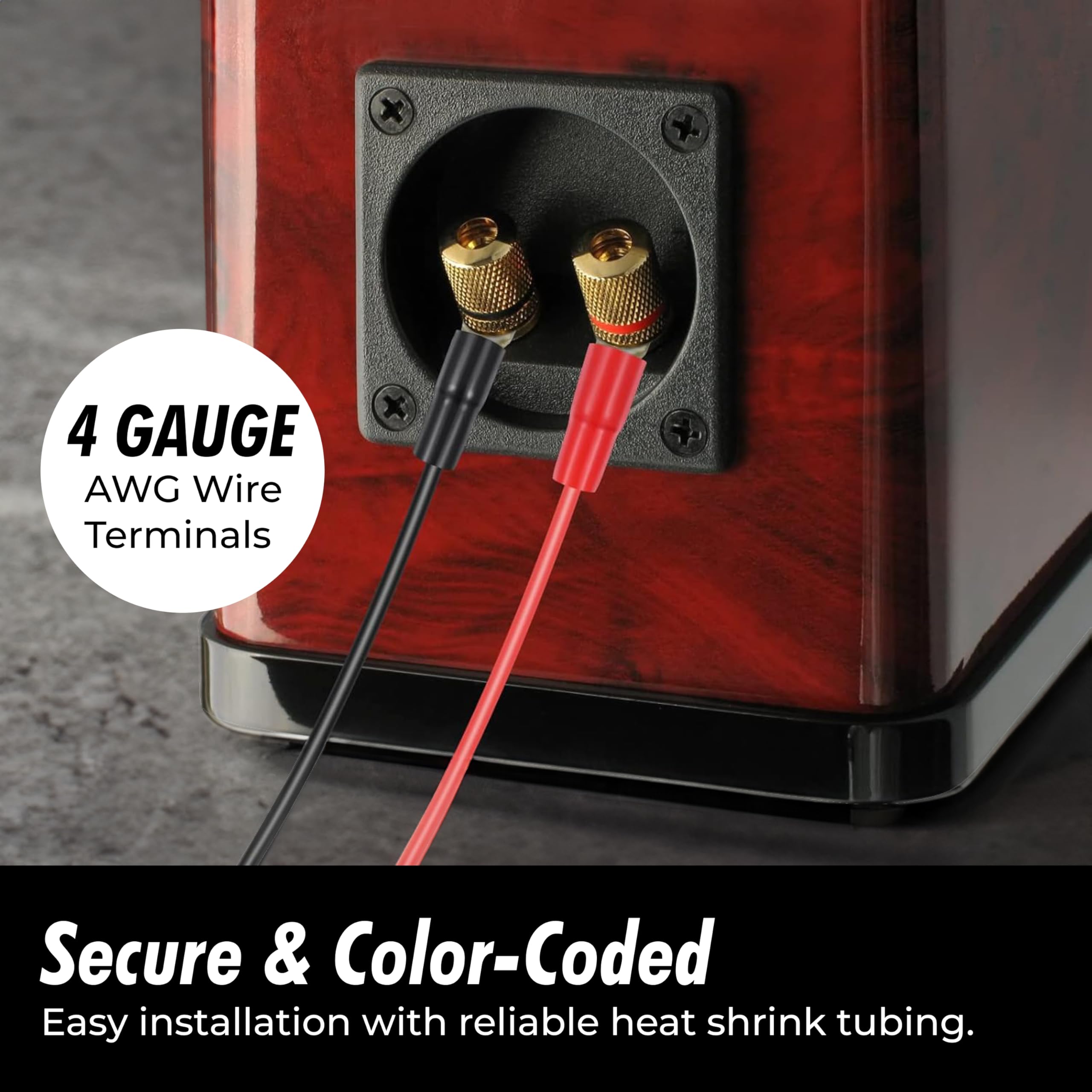 InstallGear 4 Gauge AWG Pure Copper Ring Terminals with Heat Shrink (10 Pack) - Heavy Duty Electrical Connectors for Car Audio, Marine, Solar & Battery Wiring - Secure 4 Gauge Wire Terminals for Reliable Power Connections