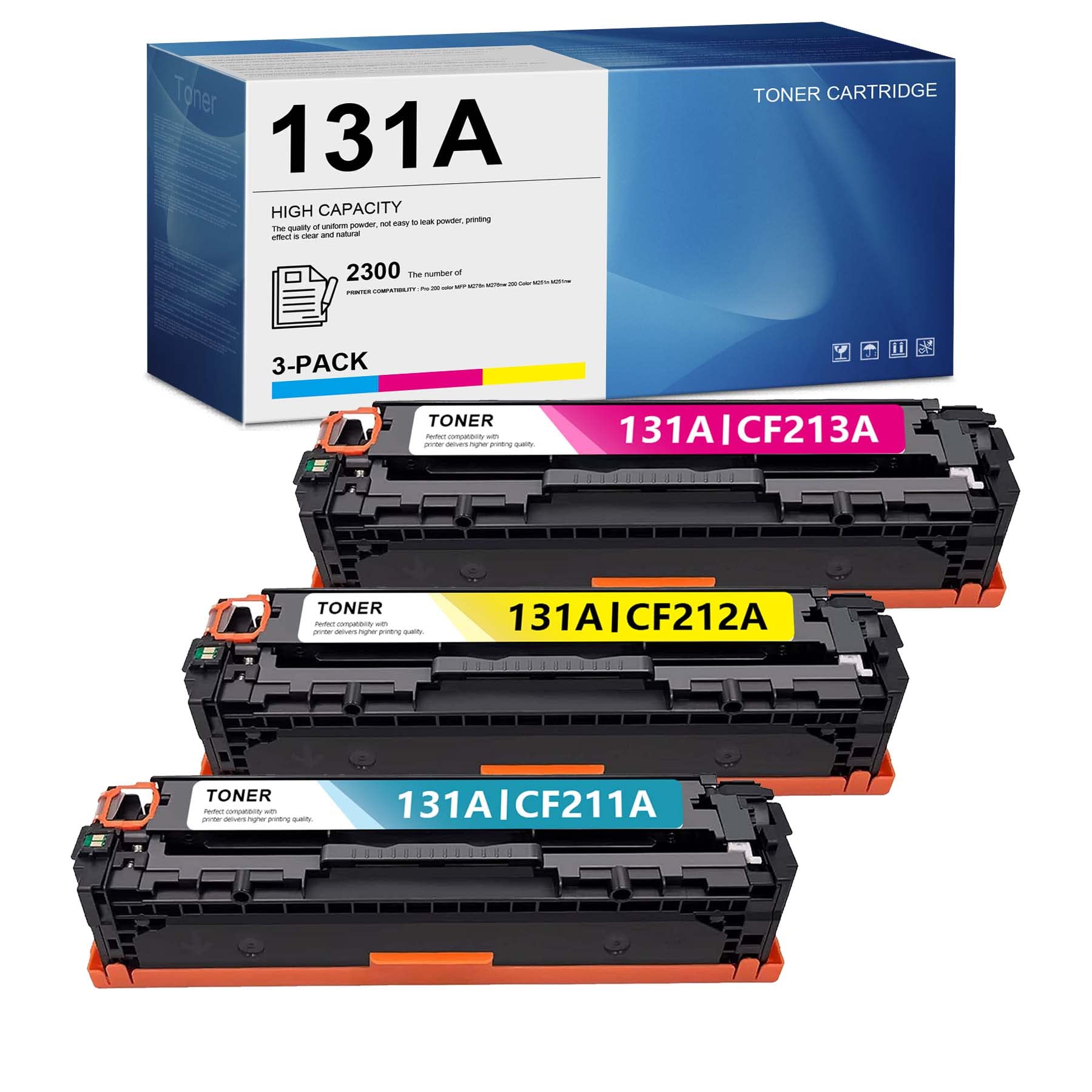 HUIAYA 3-Pack Compatible 131A Toner Cartridges (Cyan, Magenta, Yellow) for HP Pro 200 Color MFP M276n/M276nw/M251n/M251nw Printers - High-Quality Replacement Ink for Home & Office Printing