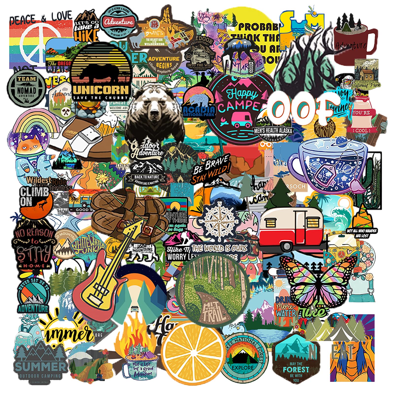 200 Pcs Waterproof Outdoor Adventure Vinyl Stickers - Aesthetic Decals for Water Bottles, Laptop, Luggage, Bike, Car, Guitar, Motorcycle & Skateboard | Perfect for Travel, Camping & Personalizing Gear