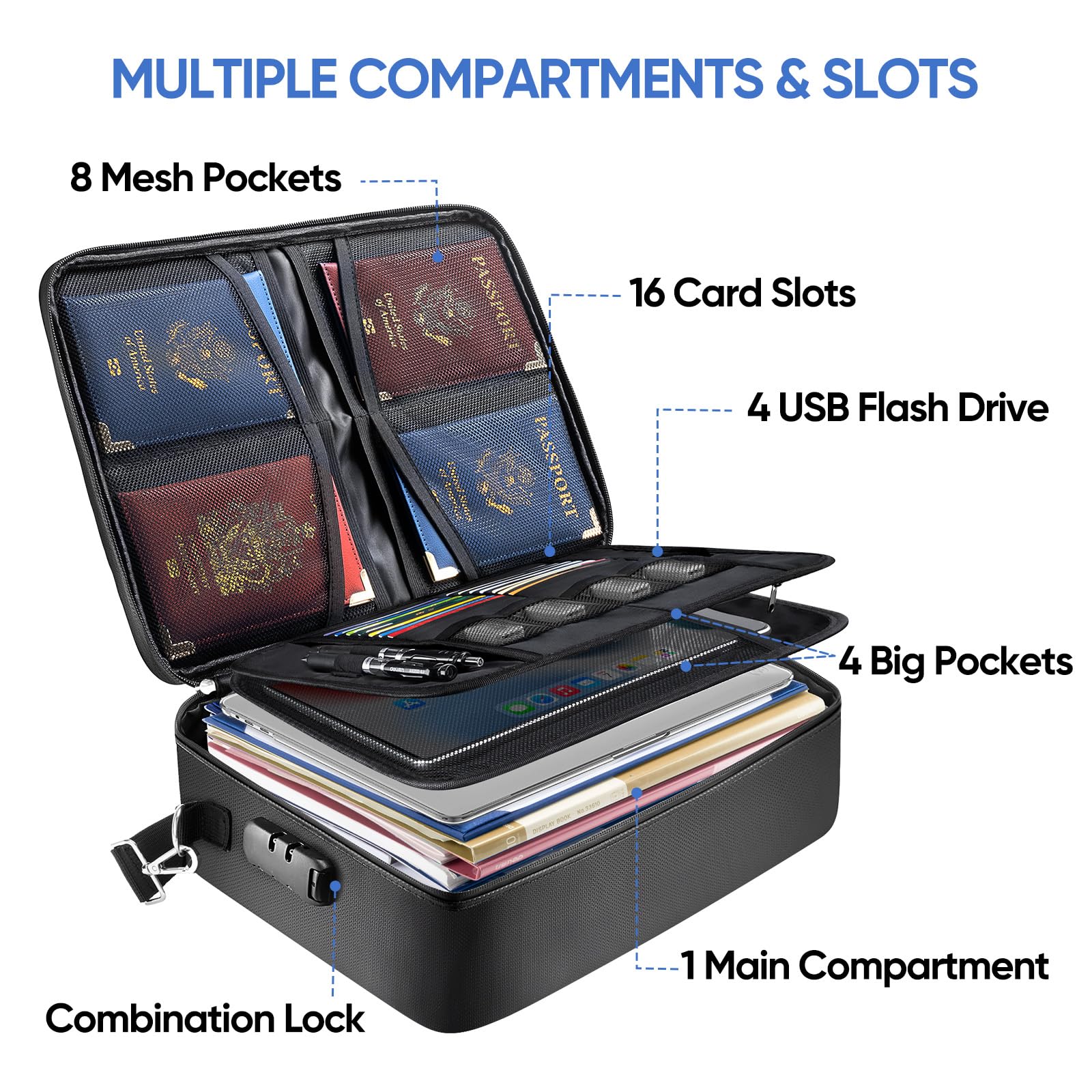 Fireproof Document Box with Lock - Waterproof & Portable Fireproof File Organizer for Important Papers (15