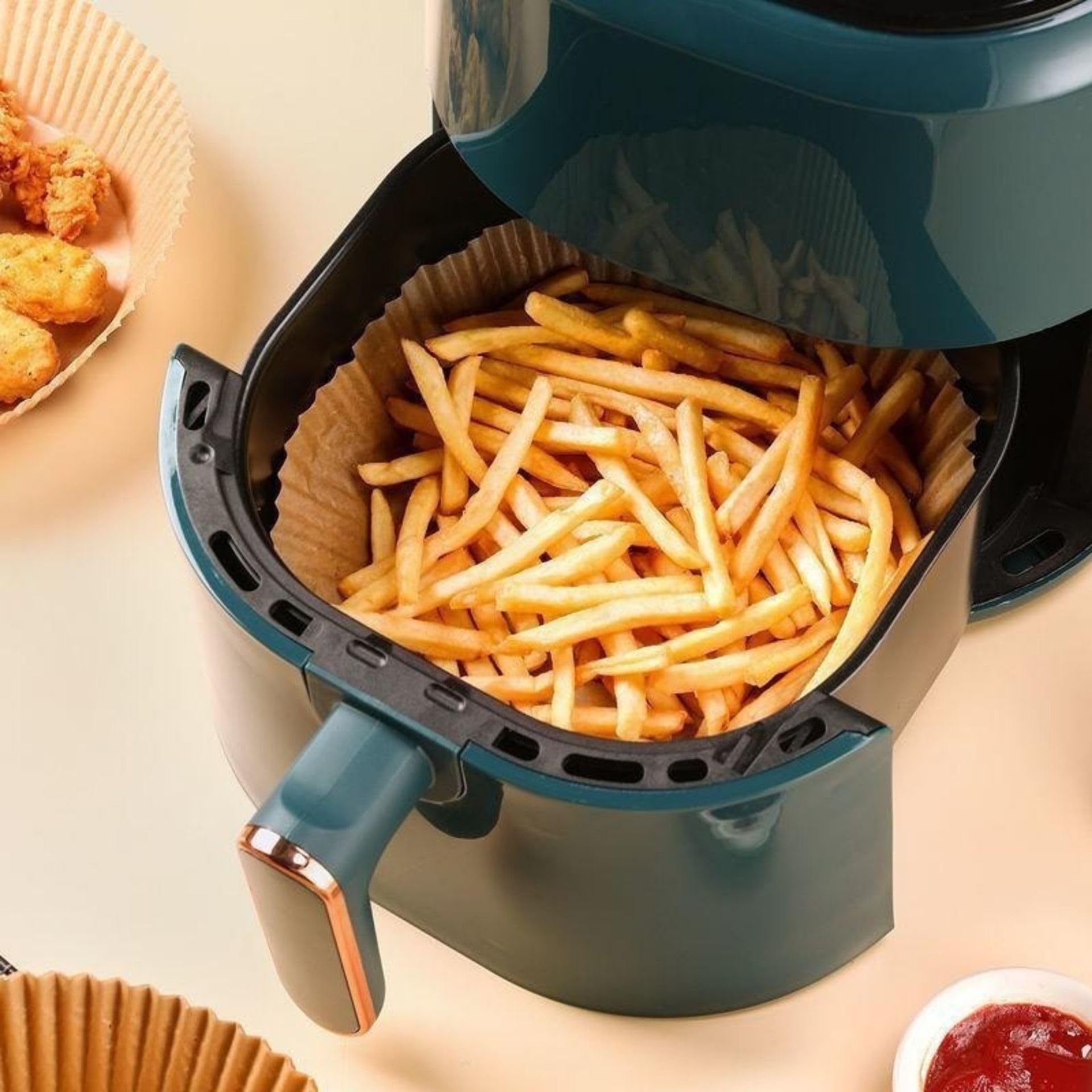 Disposable 20cm x 20cm Non-Stick Air Fryer Liner Paper Sheets - 100 Pack for Easy Cooking & Cleanup | Perfect for Air Fryers, Oven Baking & Meal Prep