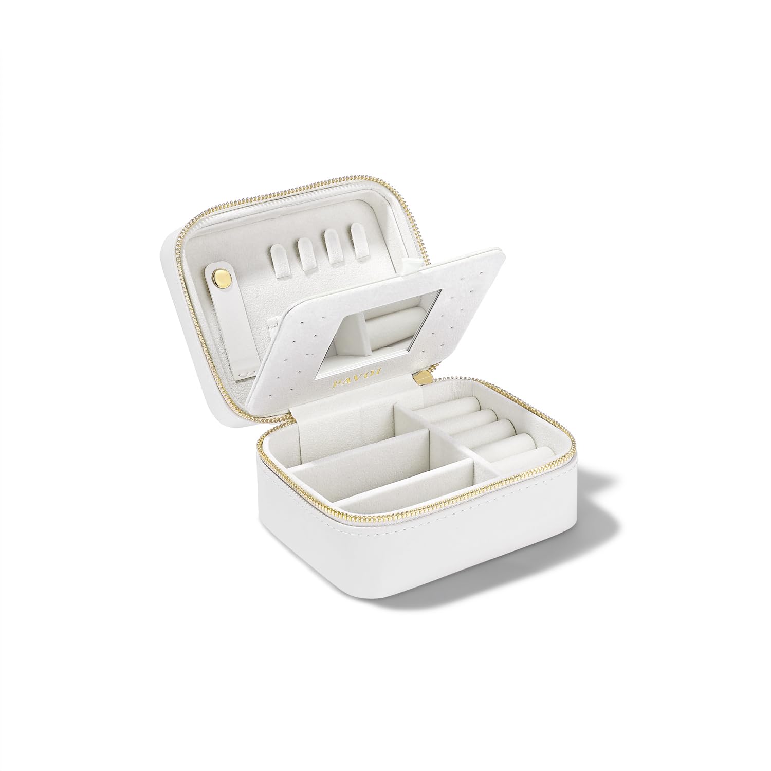 PAVOI Ivory Faux Leather Jewelry Box for Women - Compact Travel Jewelry Organizer with Mirror - Portable Case for Rings, Necklaces, Earrings & Bracelets - Perfect for Travel, Gifts & Home Storage