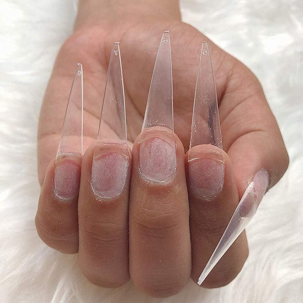 YIMART 500pcs Acrylic Medium Long Stiletto Nail Tips - Easy Coffin Nails, Sharp False Nail Art Tips for Professional Salon & DIY Manicure at Home (Clear Bag Packaging) - Perfect for Parties, Weddings & Special Occasions