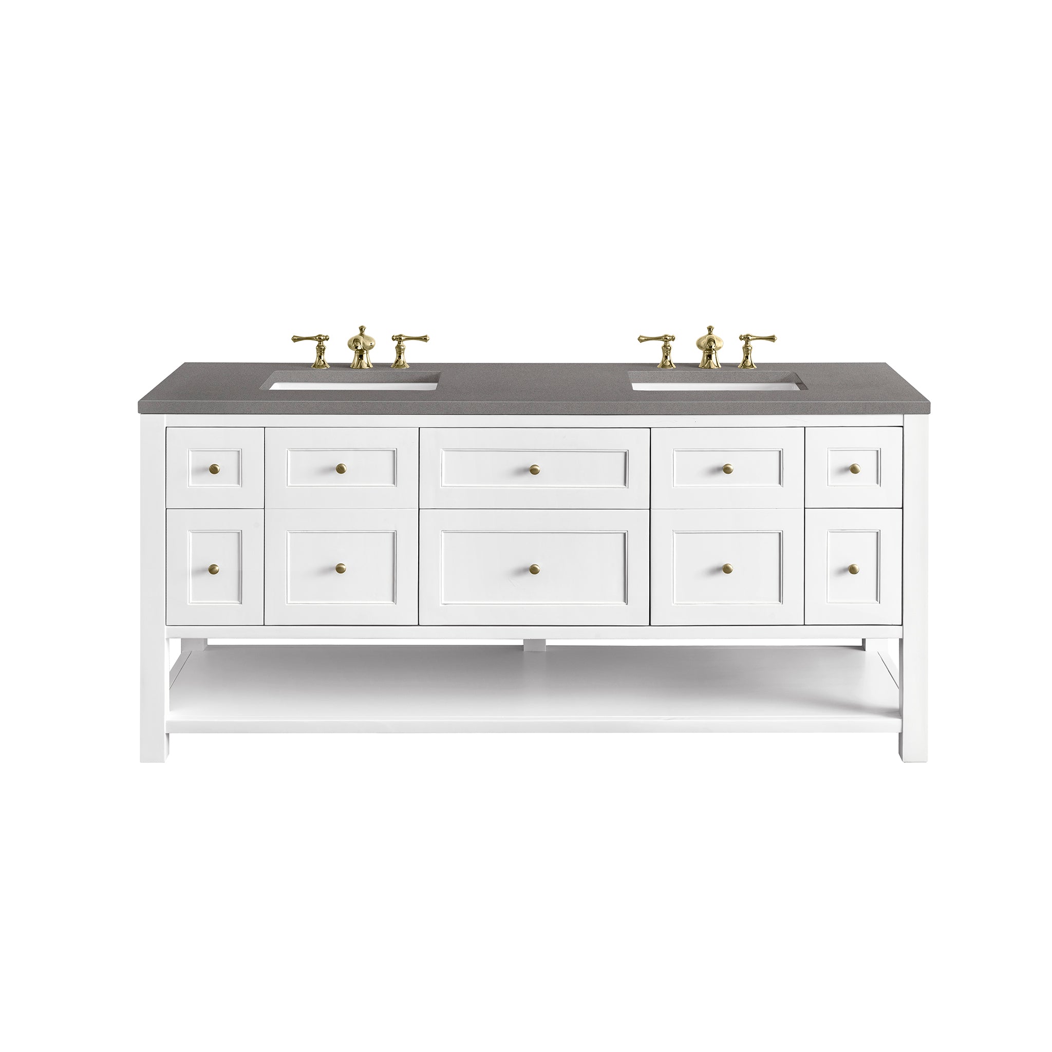 Breckenridge 72-Inch Double Vanity with Bright White Finish & 3CM Grey Expo Top - Perfect for Modern Bathroom Renovations & Master Suite Upgrades