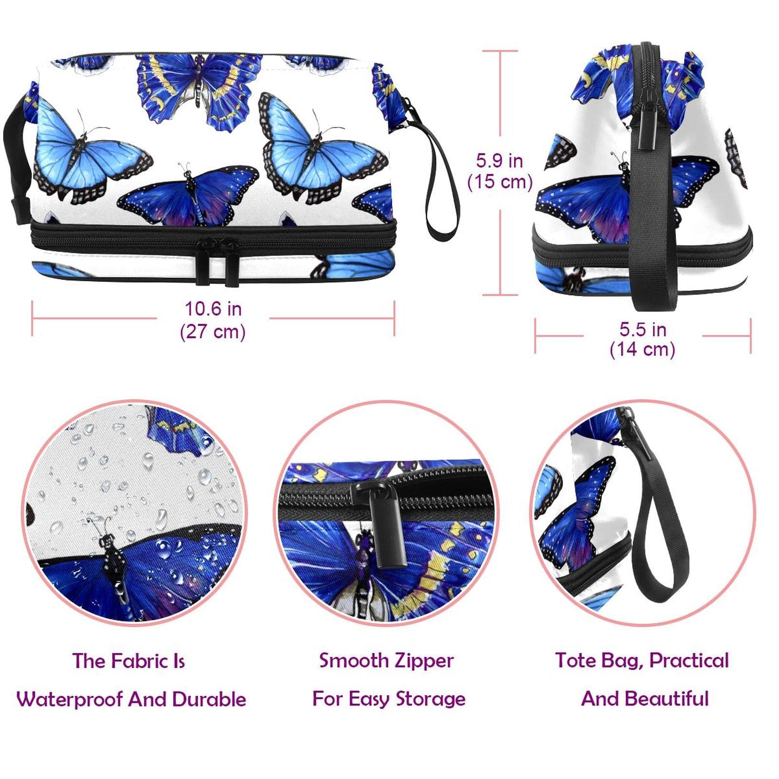 Butterfly Makeup Bag Double Layer Large Capacity Cosmetic Organizer for Women & Girls | Travel Toiletry Pouch with Zipper | Perfect for Travel, Gym, and Daily Beauty Storage
