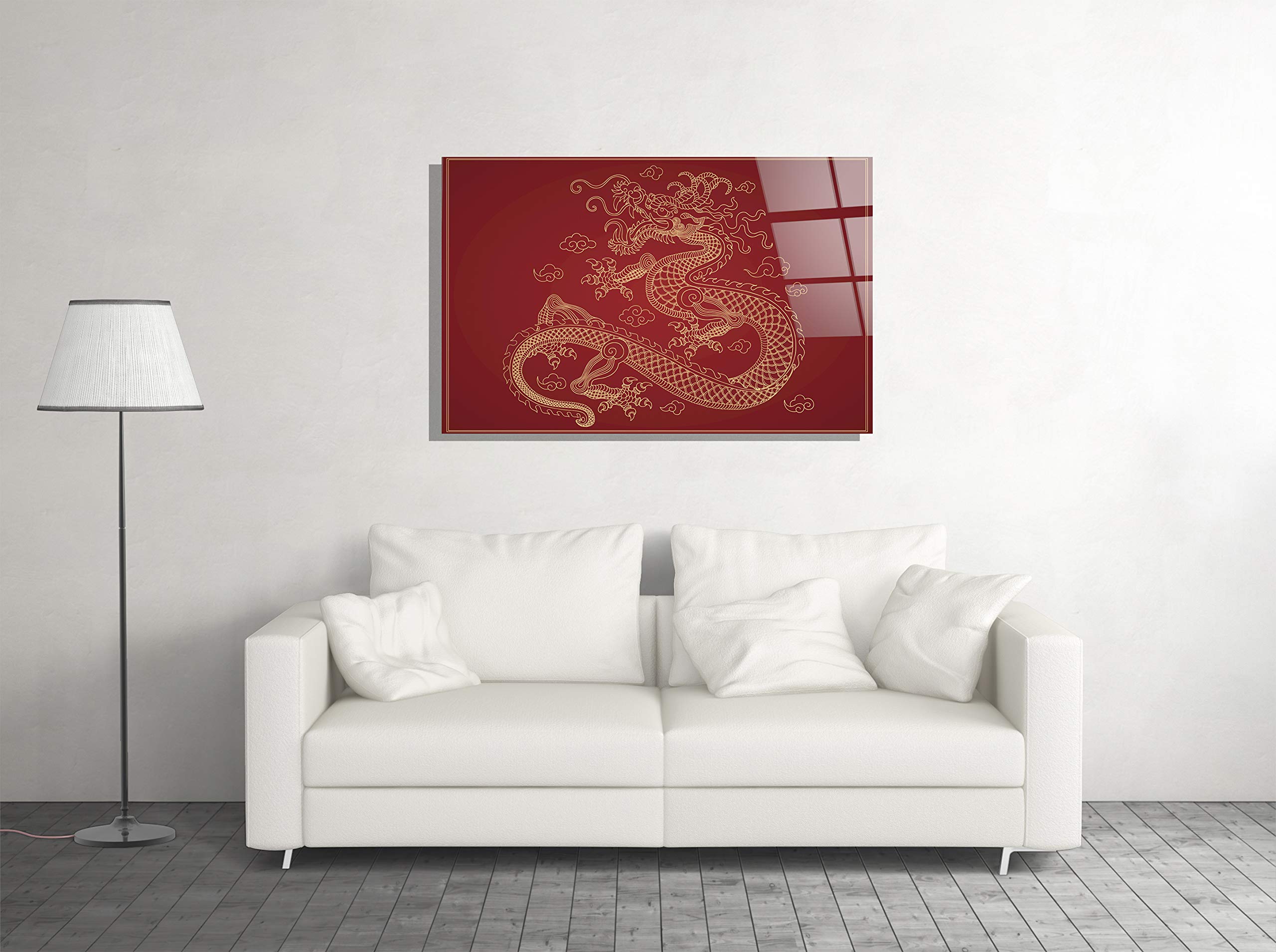 Chinese Dragon Wall Art Print - Tempered Glass Decor for Home & Office - Feng Shui Gift for Living Room, Bedroom, or Office Space
