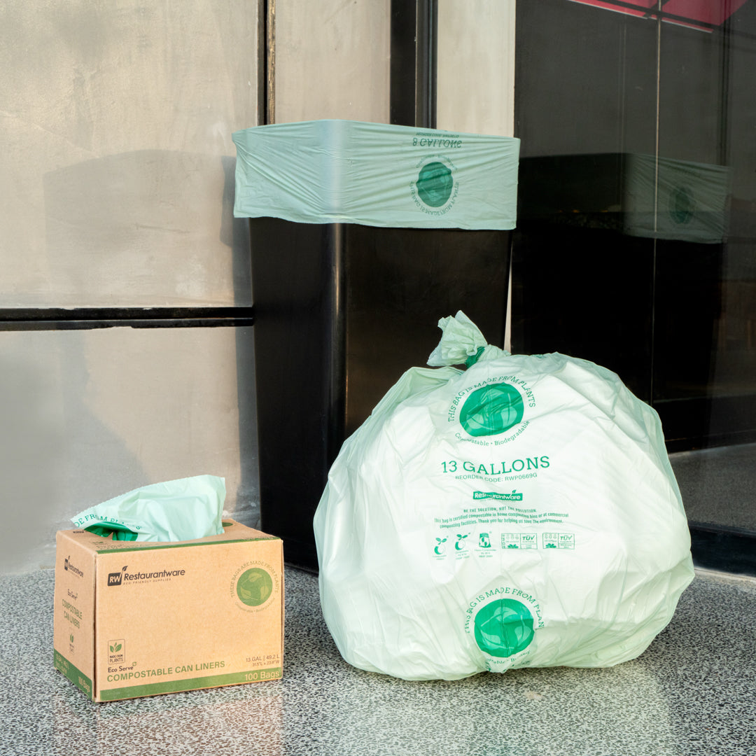 Basic Nature 13 Gallon Green Compostable Trash Bags - 100 Count Eco-Friendly Kitchen & Yard Waste Liners for Home & Office Use