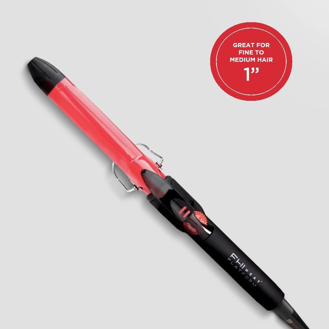 FHI Heat Tourmaline Ceramic Professional Hair Curling Iron - 1 Inch Barrel for Salon-Quality Waves & Curls - Perfect for Home Styling, Weddings & Special Events