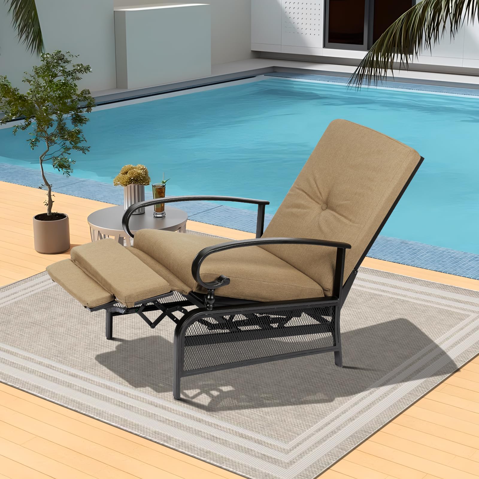 Adjustable Patio Lounge Chair - Outdoor Reclining Chaise with Removable Cushions & Sturdy Metal Frame, Brown - Perfect for Poolside, Backyard Relaxation & Sunbathing