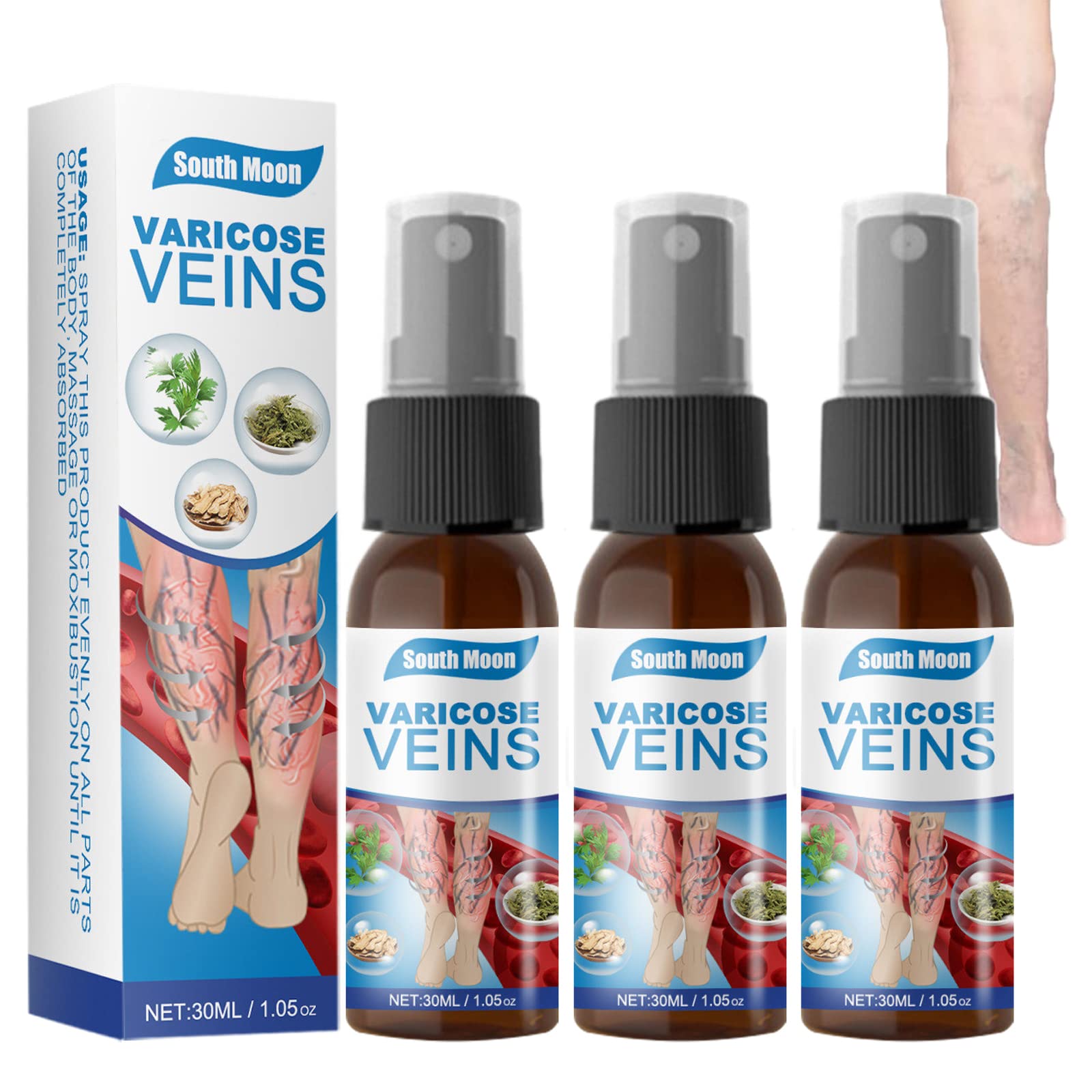 3PCS Varicose Veins Treatment Spray - Fast Relief for Leg Veins & Spider Veins | Natural Vein Support for Women & Men | Perfect for Office Workers, Travelers & Active Lifestyles